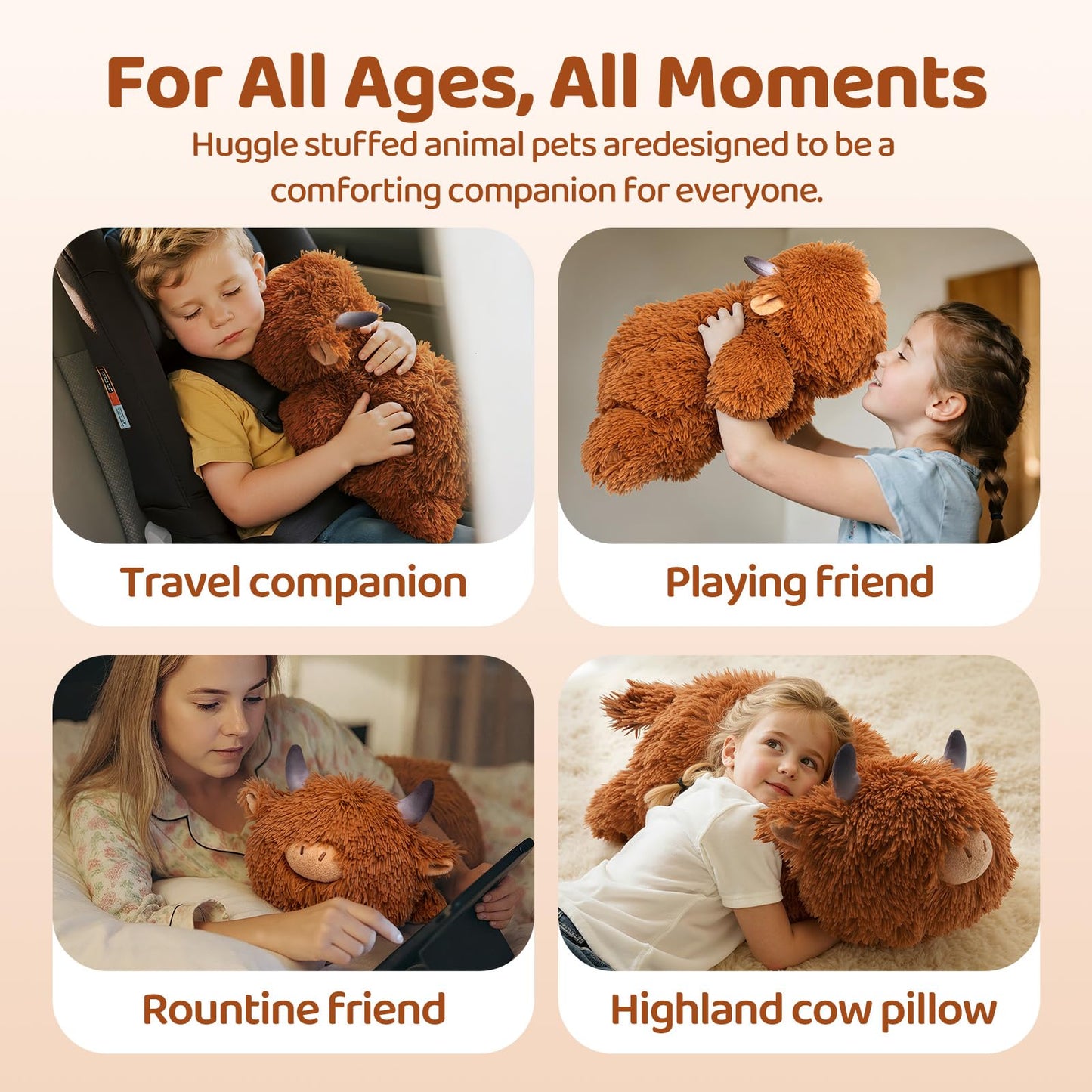 4 Lbs Weighted Stuffed Animals - Heavy Belly & Limbs, 23" Highland Cow Plush for a Realistic Hug, Super Soft Fluffy Plush Toy for Kids and Adults