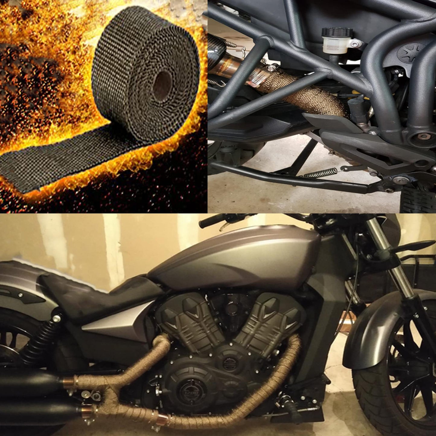 Arespark Thermal Exhaust Band, 2 Rolls 2 in x 50 ft Gold Thermal Insulation Tape Made of Basalt Fibres with 24 Stainless Steel Clamps for Motorcycle and Car Exhaust Manifolds