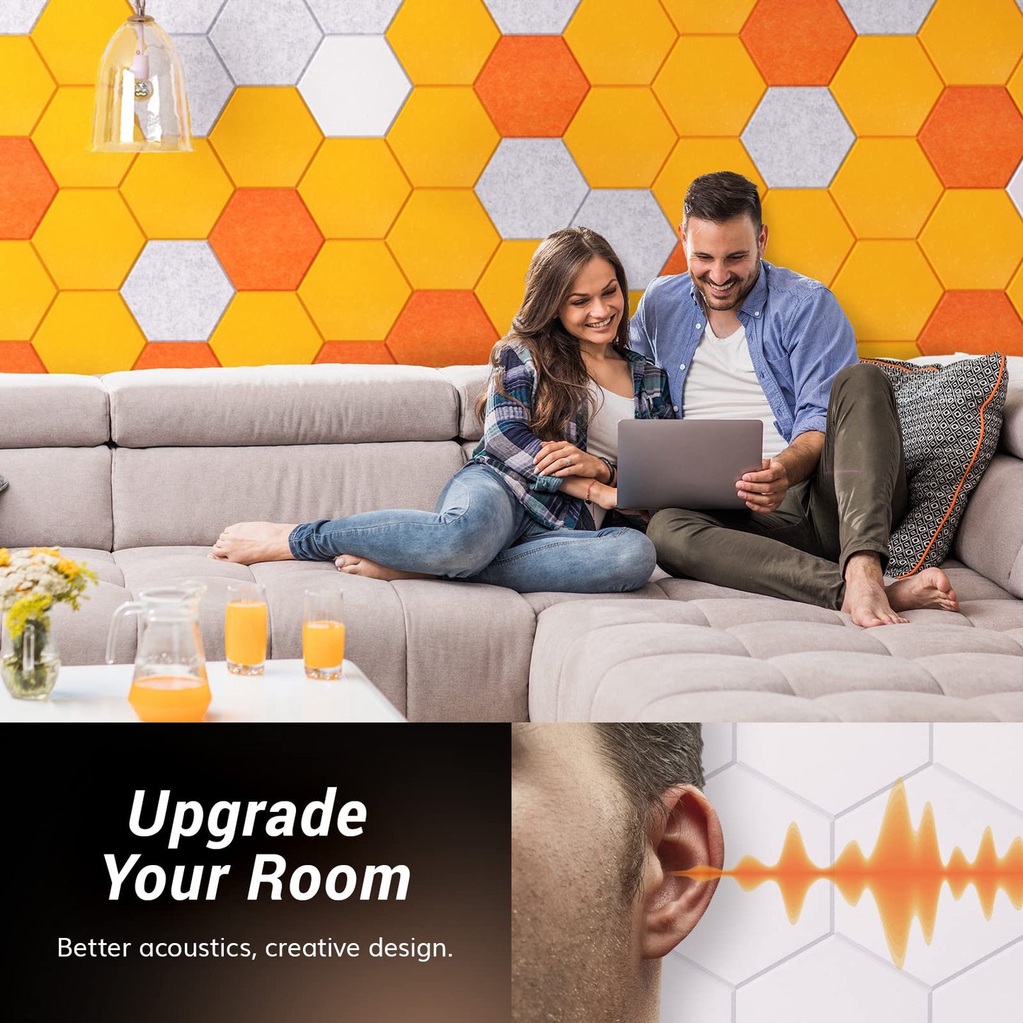 TONOR 18 Pack Sound Proof Panels with Self-adhesive, High Density Hexagon Acoustic Wall Panels, Soundproofing Panels for Recording, Podcasting, Home Office, Streaming, 12"x 10"x 0.4", White