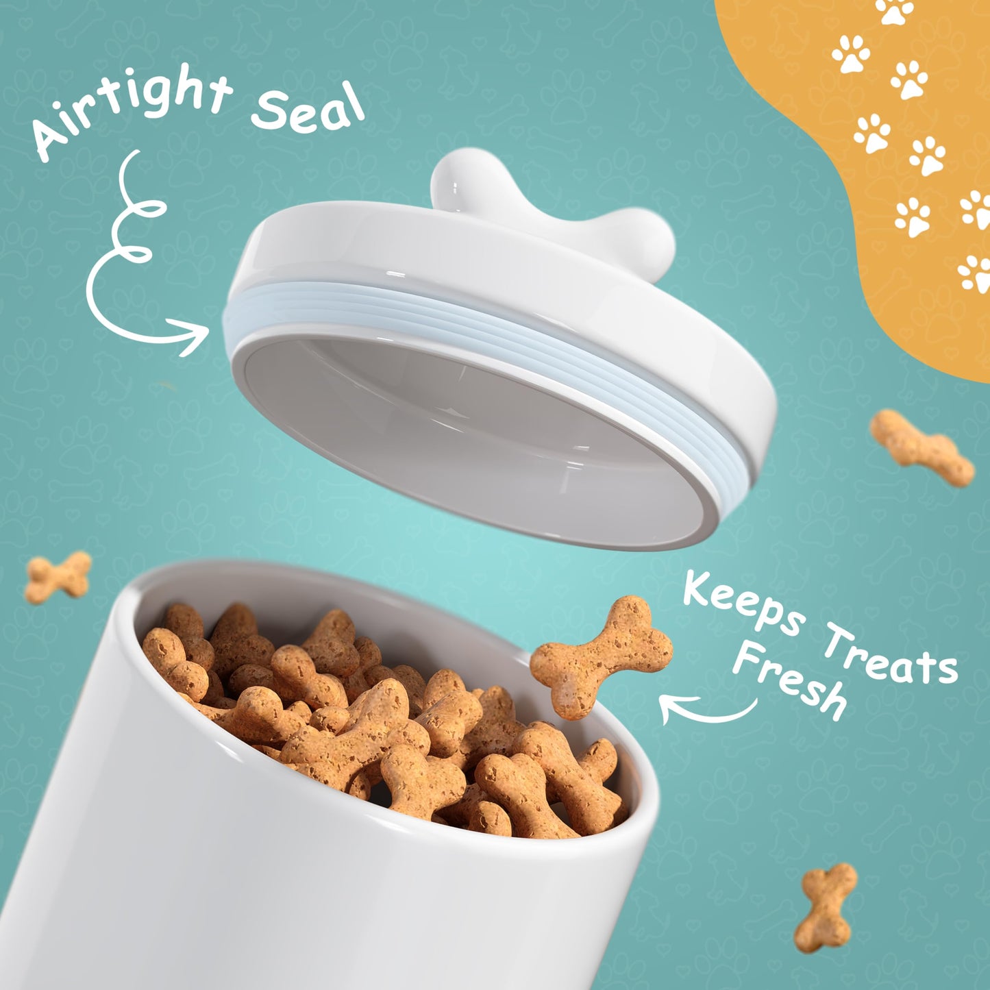 Barnyard Designs Large Dog Treat Container Airtight with Lid, Cute Rustic Ceramic Dog Treat Storage Jar for Kitchen Counter (White)