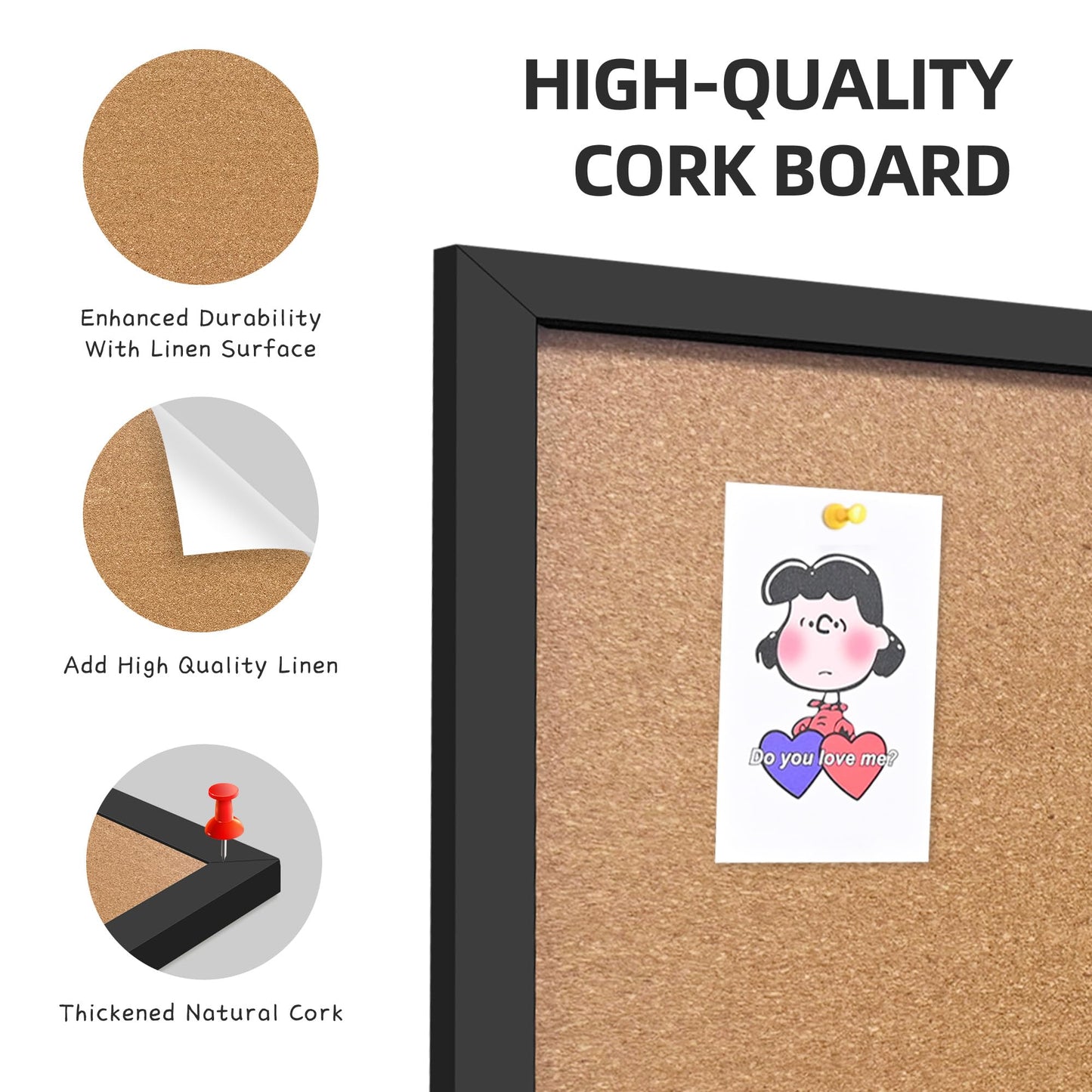 Yunihome Cork Bulletin Board, 36x24 Inches Hanging Cork Board Wooden Framed with Pins for Wall, Dorm Room, Office, Home Decor – Natural Cork & Black Frame