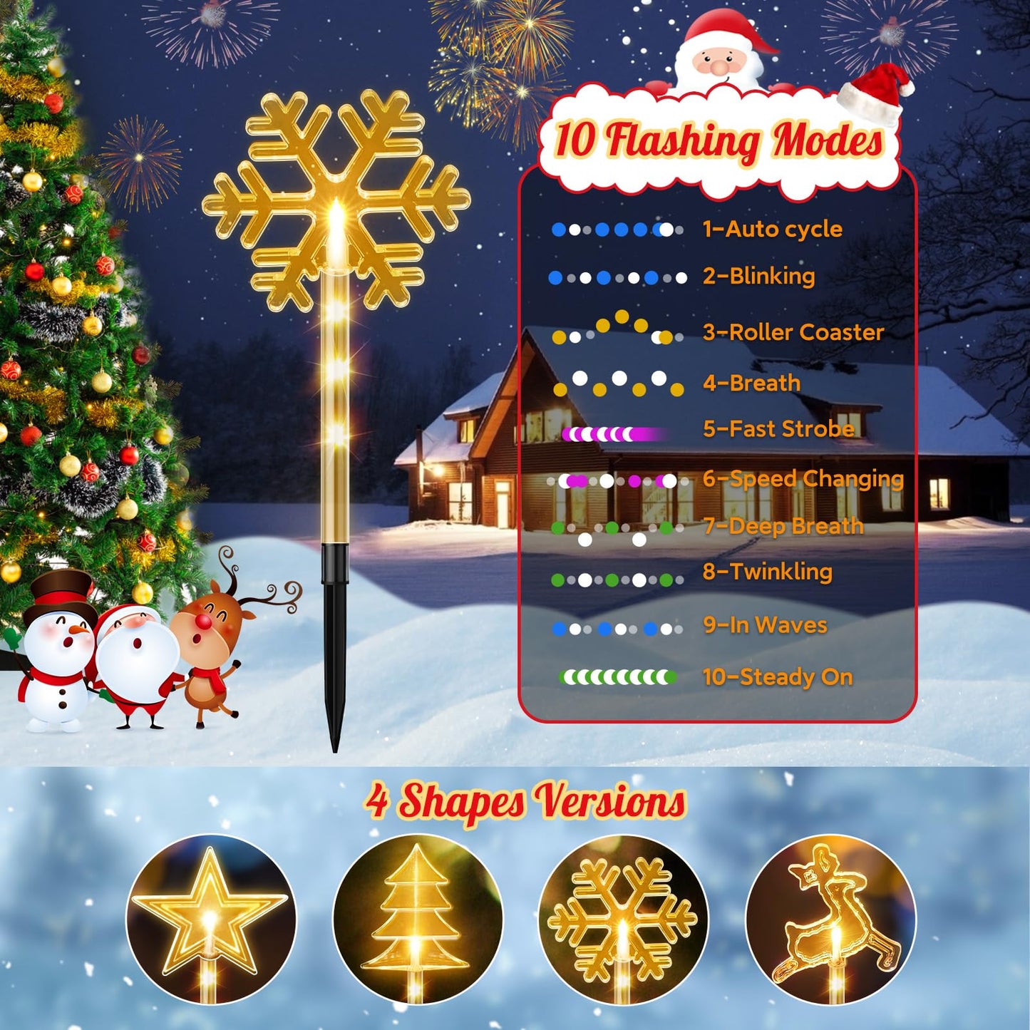 8 Pack Christmas Decorations Outdoor, 10 Modes Solar Christmas Pathway Lights Outdoor Waterproof with USB Charge, Solar Christmas Garden Stake Warm Lights for Christmas Decorations Yard
