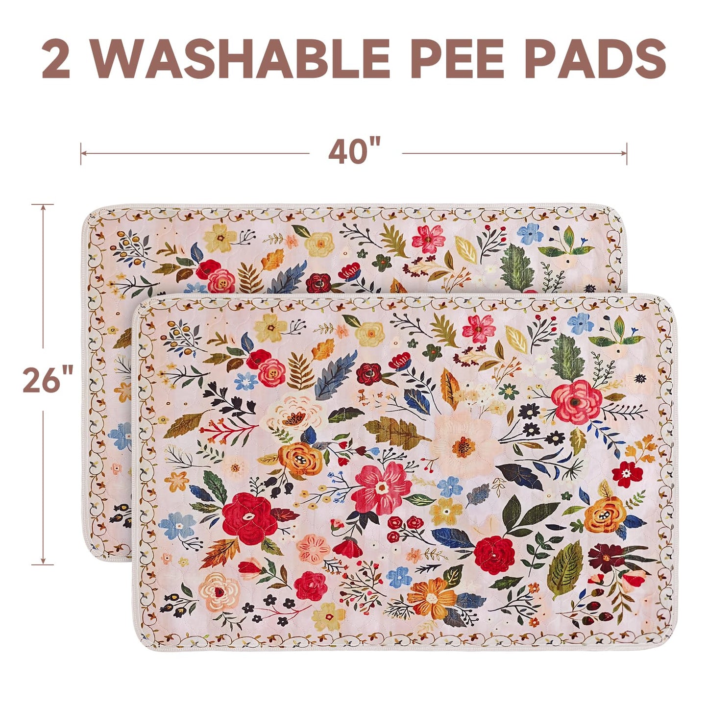Washable Pee Pads for Dogs, 2 Pack Reusable Puppy Pads 40"x26" Super Absorbent Quick Dry Dog Training Pads, Waterproof & Non-Slip Whelping Pads for Crate,Floor,Sofa (Pink Garden, 40"x26"(Pack of 2))
