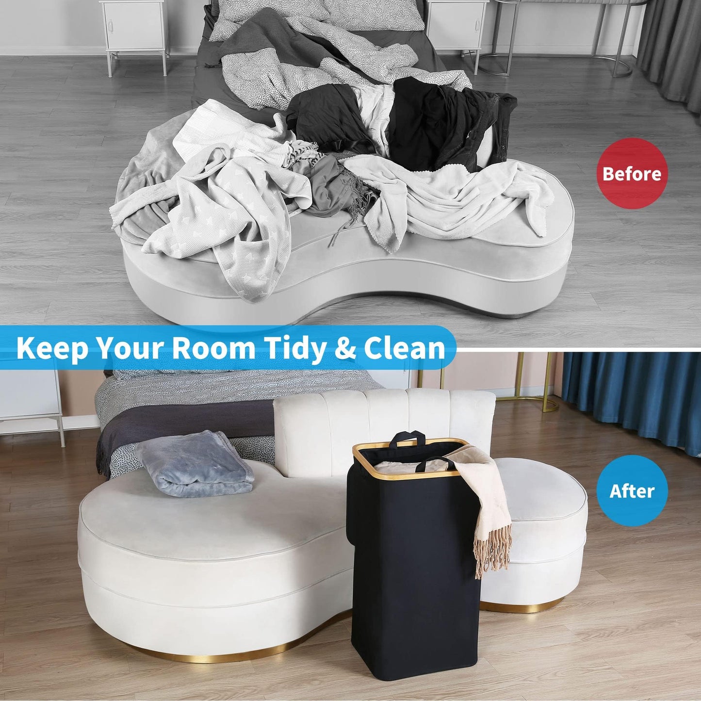 efluky Laundry Hamper with Lid, 100L Tall Laundry Basket with Bamboo Handles for Clothes, Collapsible Laundry Hamper with Inner Bag for Bedroom and Bathroom, Black
