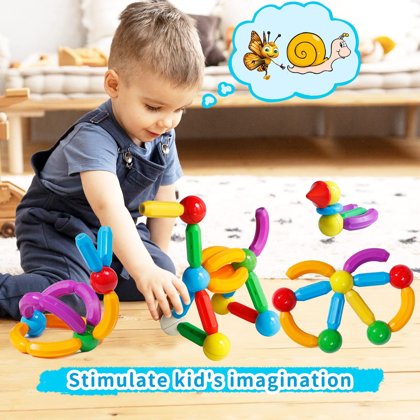 TOKBLOK Magnetic Blocks Toys for 3 Years Old Girls Boys Magnetic Building Sticks Preschool Educational Learning STEM Toddler Montessori Magnet Toys Kids Gift