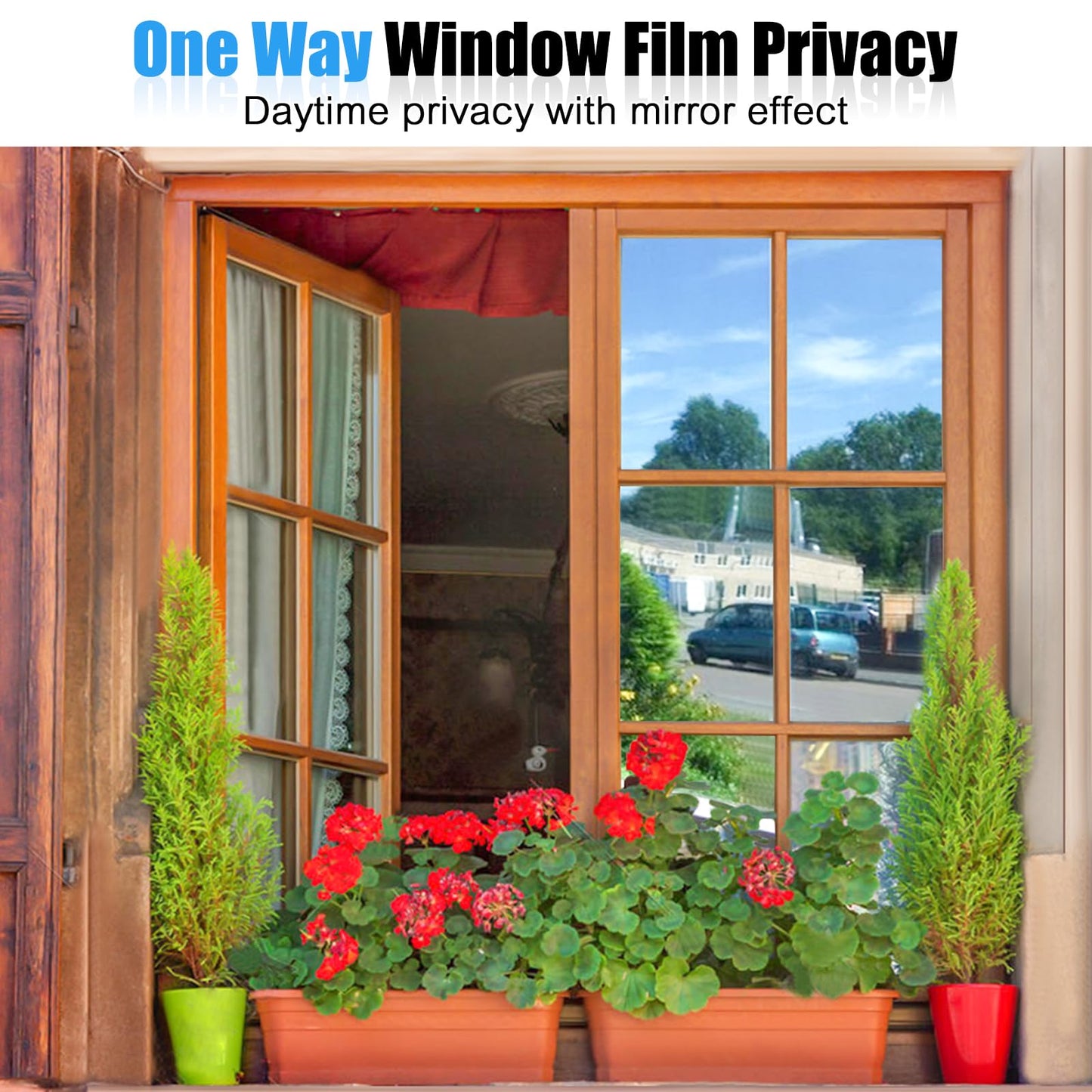 Homein One Way Window Film Reflective Heat Blocking & Sun Blocking, Privacy Film for Windows, Tint Mirror for House Windows, Heat Reflective & Control, Static Cling, Silver, 60x200cm