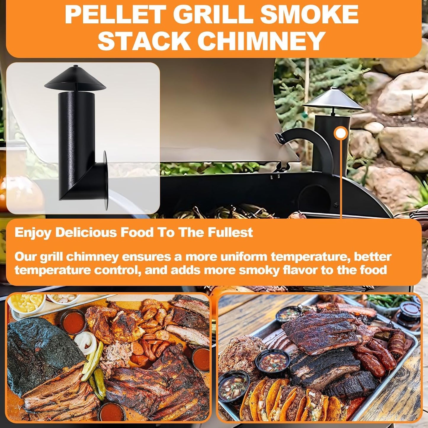 Pellet Grill Smoke Stack Chimney Replacement for Pit Boss Traeger Camp Chef, Replacement Stack Smoker Kits with Umbrella, Gasket, Screw, Locking Washer & Washer