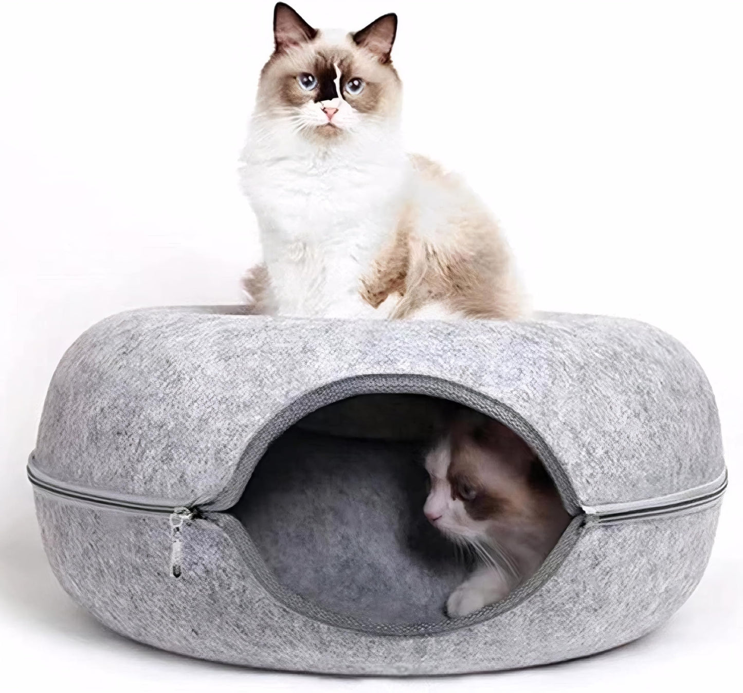 HY-MS Cat Tunnel Bed, Cat Hideaway Cave - Tunnel Bed for Cats Detachable Round Felt Cats Bed, Available in All Seasons(L, 60 * 60 * 27cm)