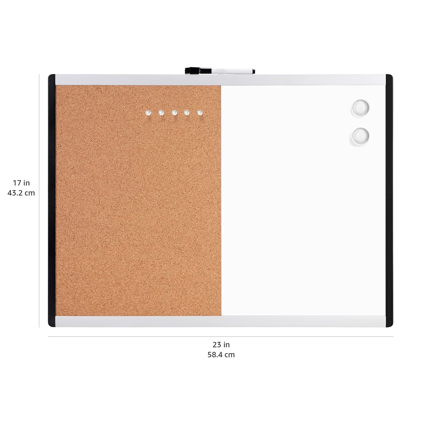 Amazon Basics Combo Magnetic Whiteboard&Cork Board for Home,Office and Classroom, Plastic/Aluminum Frame, White,Yellow, 17" x 23"