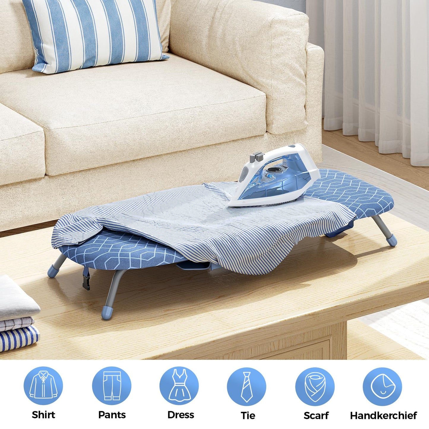 APEXCHASER Foldable Ironing Board with Iron Holder, Tabletop Small Iron Board with 2 Heat Resistant Ironing Covers, Portable Tabletop Ironing Board with Non-Slip Feet for Home Travel Use