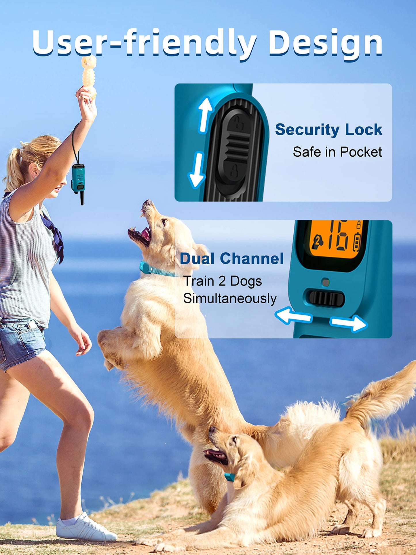 Bousnic Dog Training Collar with Remote - 4000ft Waterproof Dog Shock Collars 2 Dogs for Large Medium Small Dogs Rechargeable E Collars for Dogs Training with Beep Vibration Humane Shock(1-16) Mode