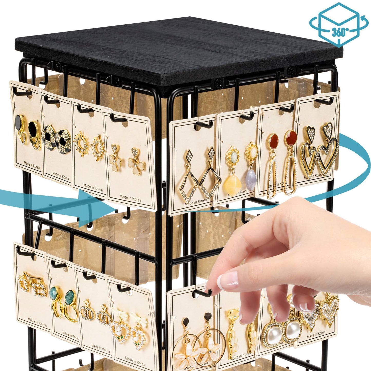 Yoimori 360 Rotating Earring Display Stands for Selling, Earring Rack Display Holder Organizer Stand, Jewelry Display for Vendors Selling Earring Cards, Necklaces, Bracelets, Hair Accessories