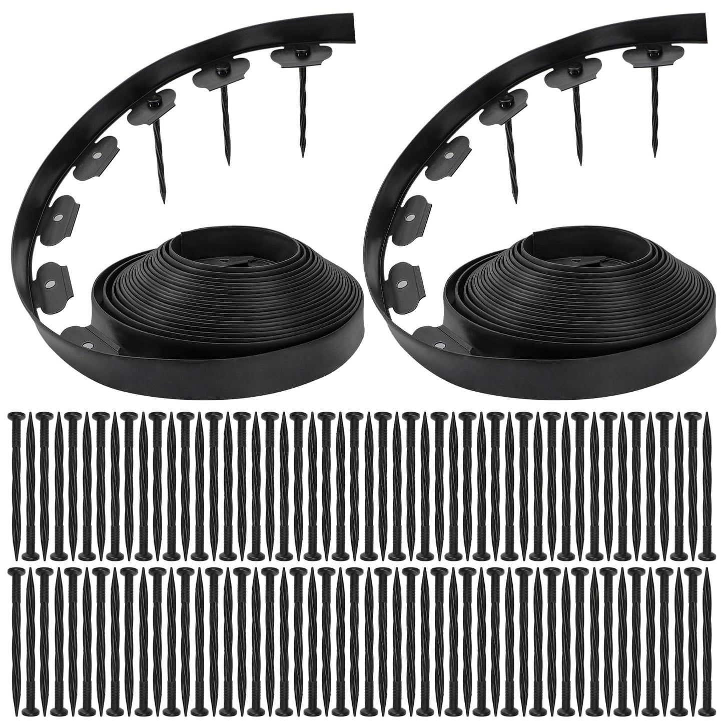 Bonviee 1.5 Inch x 66FT Garden Border Edging Kit with 100 Anchoring Spikes, Flexible Garden Edging for Landscaping, Flower Beds, Lawn, Yard, and Paver Pathways