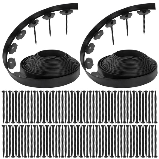 Bonviee 1.5 Inch x 66FT Garden Border Edging Kit with 100 Anchoring Spikes, Flexible Garden Edging for Landscaping, Flower Beds, Lawn, Yard, and Paver Pathways