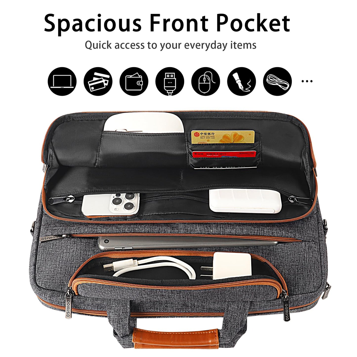 DOMISO Laptop Bag 17 17.3 18 inch for Men, Waterproof Laptop Sleeve Business Briefcase Messenger Shoulder Bag for Lenovo/Dell/Acer/HP/MSI/ASUS, Dark Grey