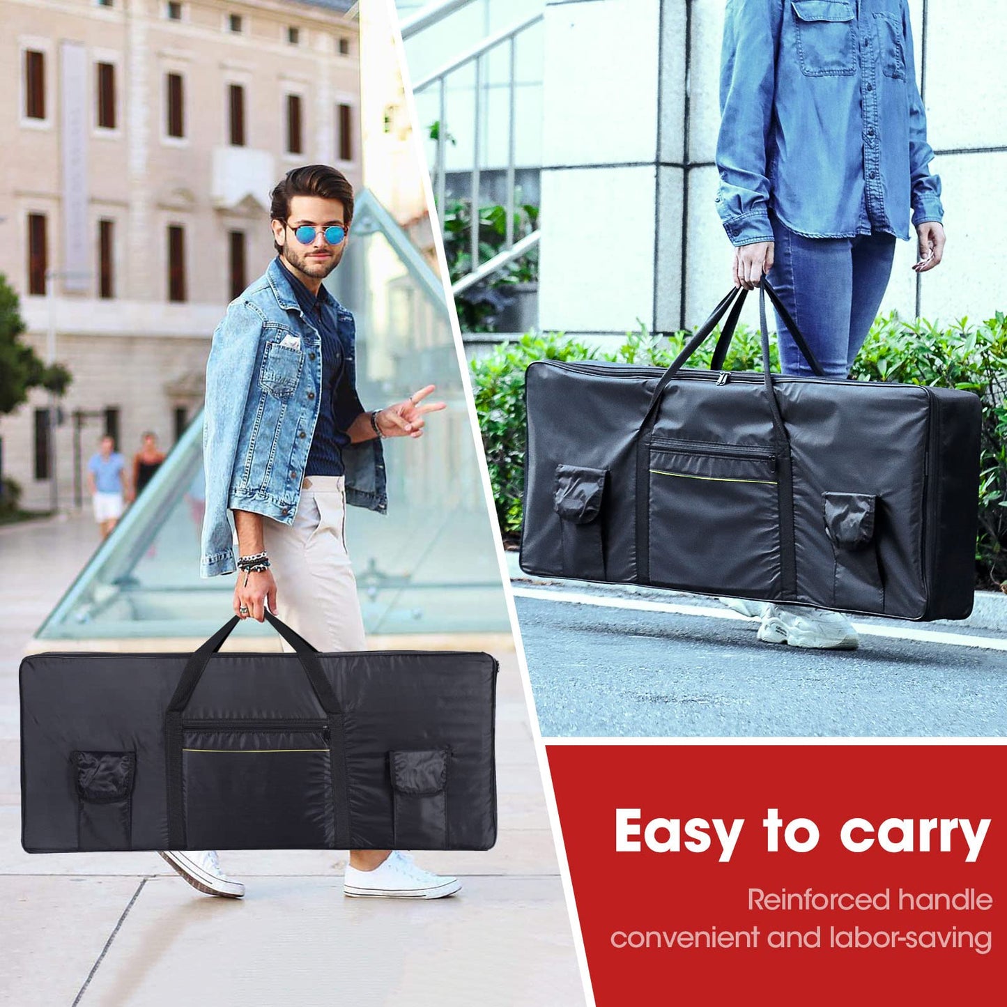 61 Key Keyboard Case, Keyboard Bag 38.5"x16"x5.9" Portable Water Repellency Keyboard Carrying Case with 3 Pockets (61 Key keybord Cover)