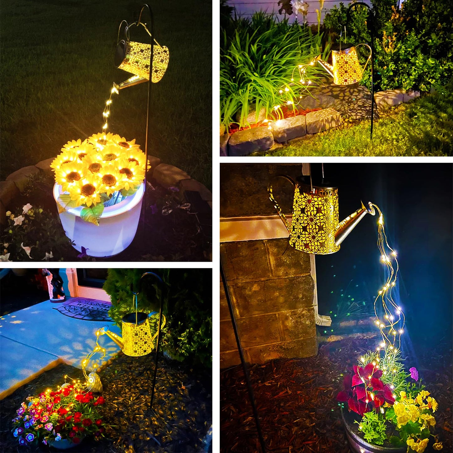 Watering can with Lights,Solar Lantern Outdoor Hanging Waterproof, Decorative Retro Metal Solar Lights for Table Patio Yard Pathway Walkway