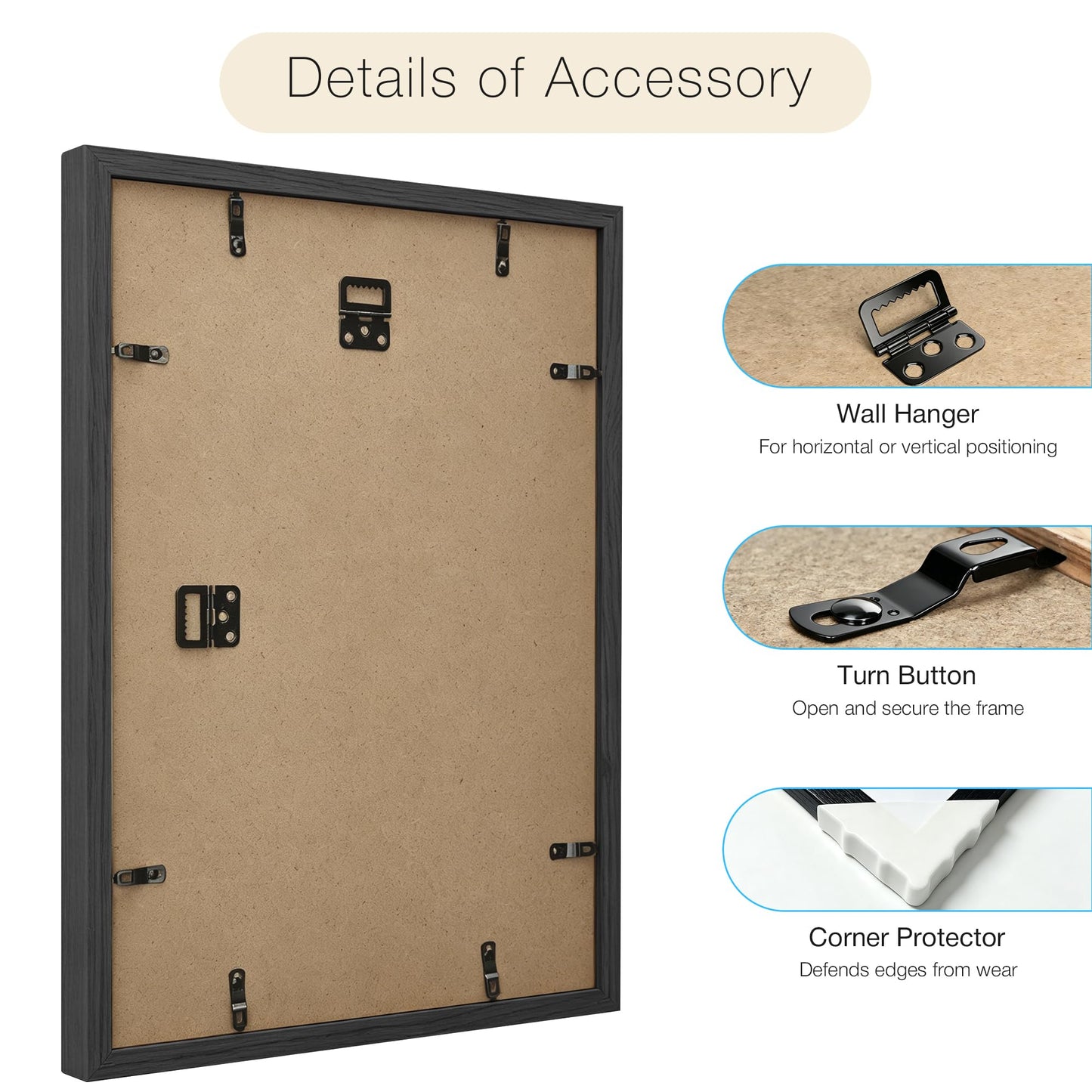 LIVINGTASTE 11x14 Picture Frame Set of 4 Wood Solid Veneer Black 11x14 Frames with Mat to 8x10, Wooden 4 Pack 11 x 14 Picture Frame with Shatterproof Plexiglass for Vertical or Horizontal Wall Mounting Display