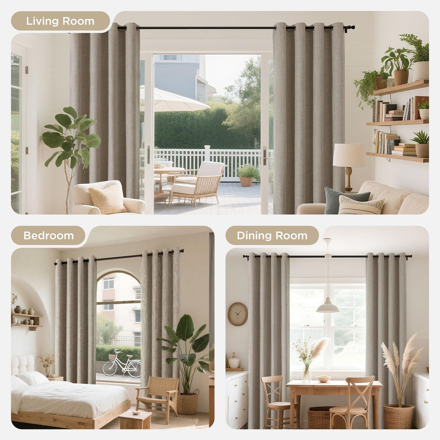 Joydeco Blackout Curtains 90 Inches Long 2 Panels Burg, Room Darkening Curtains for Bedroom, 100% Black Out Textured Thermal Drapes Privacy Protection 2 Panels Set(W52 x L90 Inch, Linen)