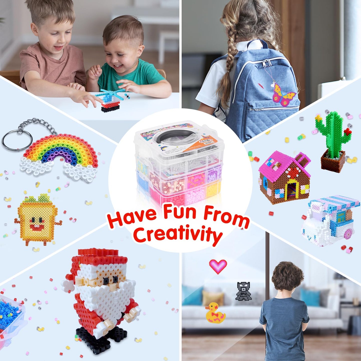 Fuse Beads Kit for Kids: 10000PC Melty Beads Set, 5MM Iron Melting Beads Craft Kit with 8 Pegboards,5 Ironing Paper and Accessories, Arts and Crafts Set Toys Gifts for Boys Girls Christmas Birthday