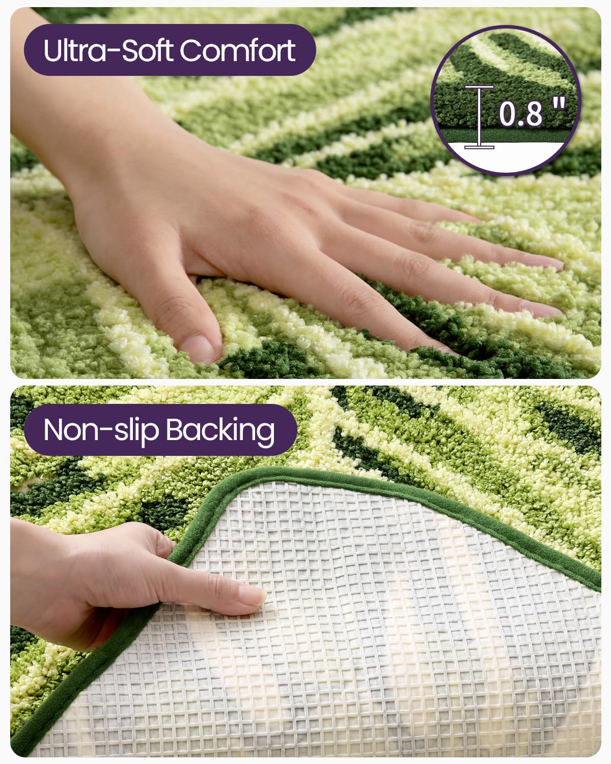 DEXI Bath Mat Leaf Plant, 31.5x47 Soft Absorbent Bathroom Rug with Non Slip Backing, Microfiber Washable Floor Carpet Bathmat for Sink, Living Room, Monstera Green
