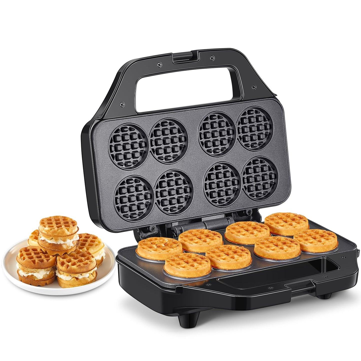 Waffle Maker, Reemix Multi Mini Waffle Iron Bake 8 x 1.8 Inch Small Waffles, Nonstick Waffle Iron with Quick Heat-Up, Simple & Easy Tiny Chaffle Baker for Home & Restaurants, Small Bites for Kids