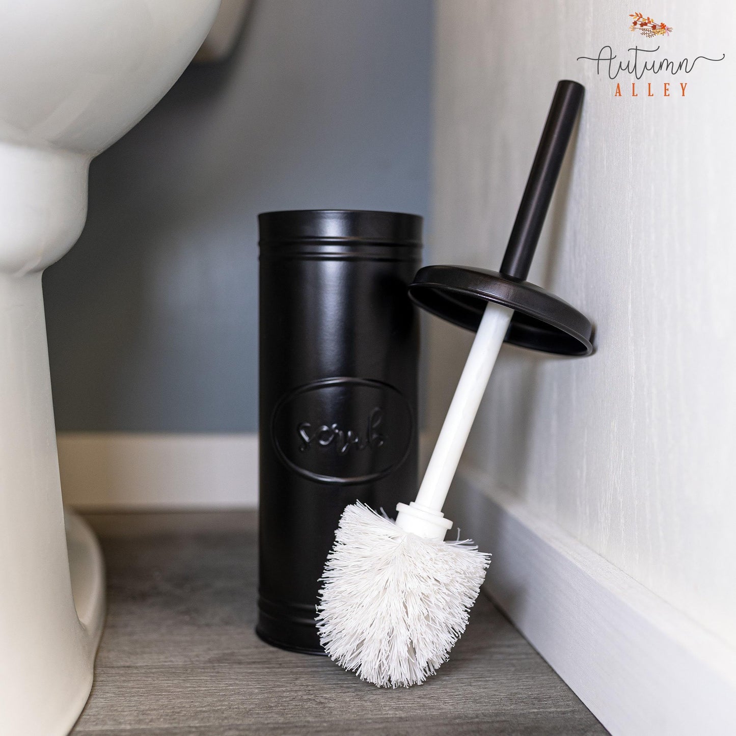 Autumn Alley Black Toilet Bowl Brush and Holder Set, Covered Bathroom Toilet Brush for Modern Farmhouse Bathroom Decor, Standing Rustic Toilet Brush with Holder, Bathroom Decor Sets, Matte Black