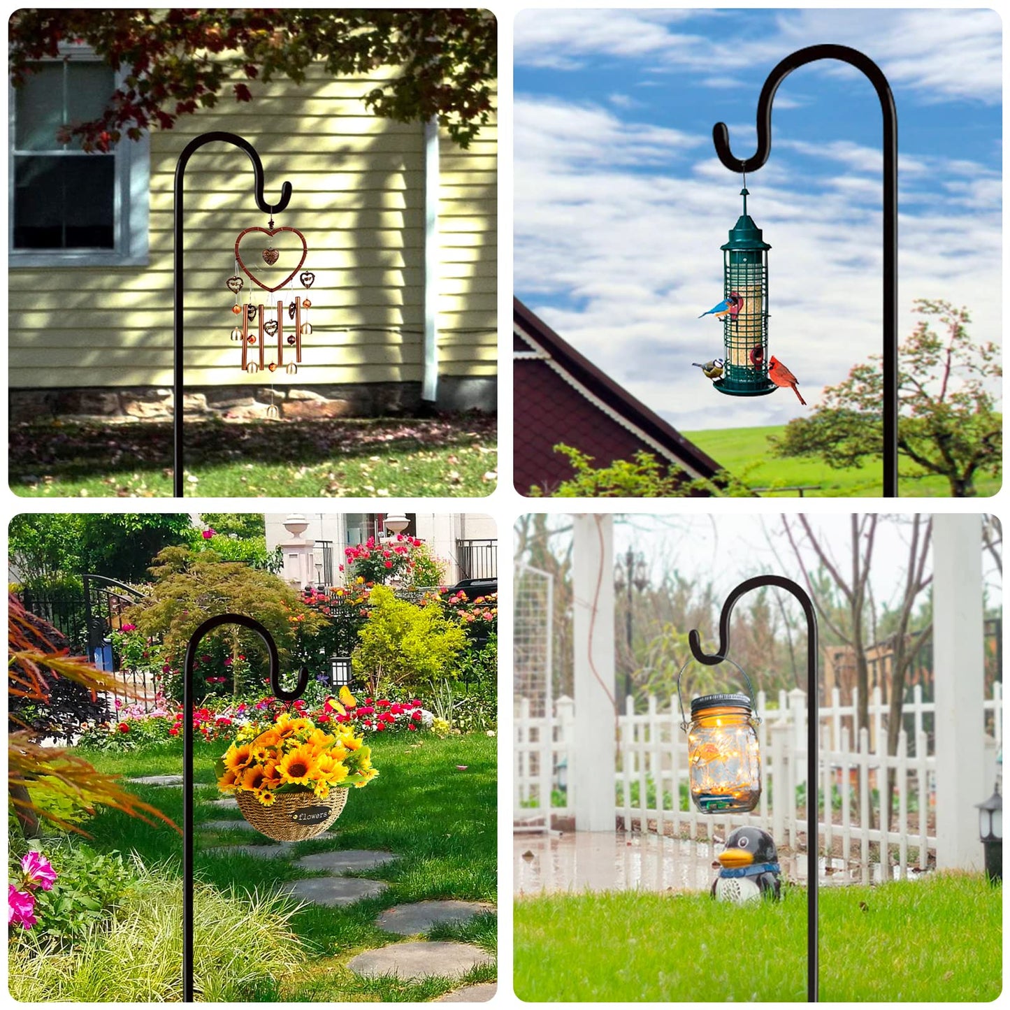 Rexwnadu Shepherds Hook 76 Inches 2 Packs for Bird Feeder Heavy Duty Adjustable Outdoor Shepherd Hooks with 5-Prong Base for Lanterns Planting Hanger Weddings (76")