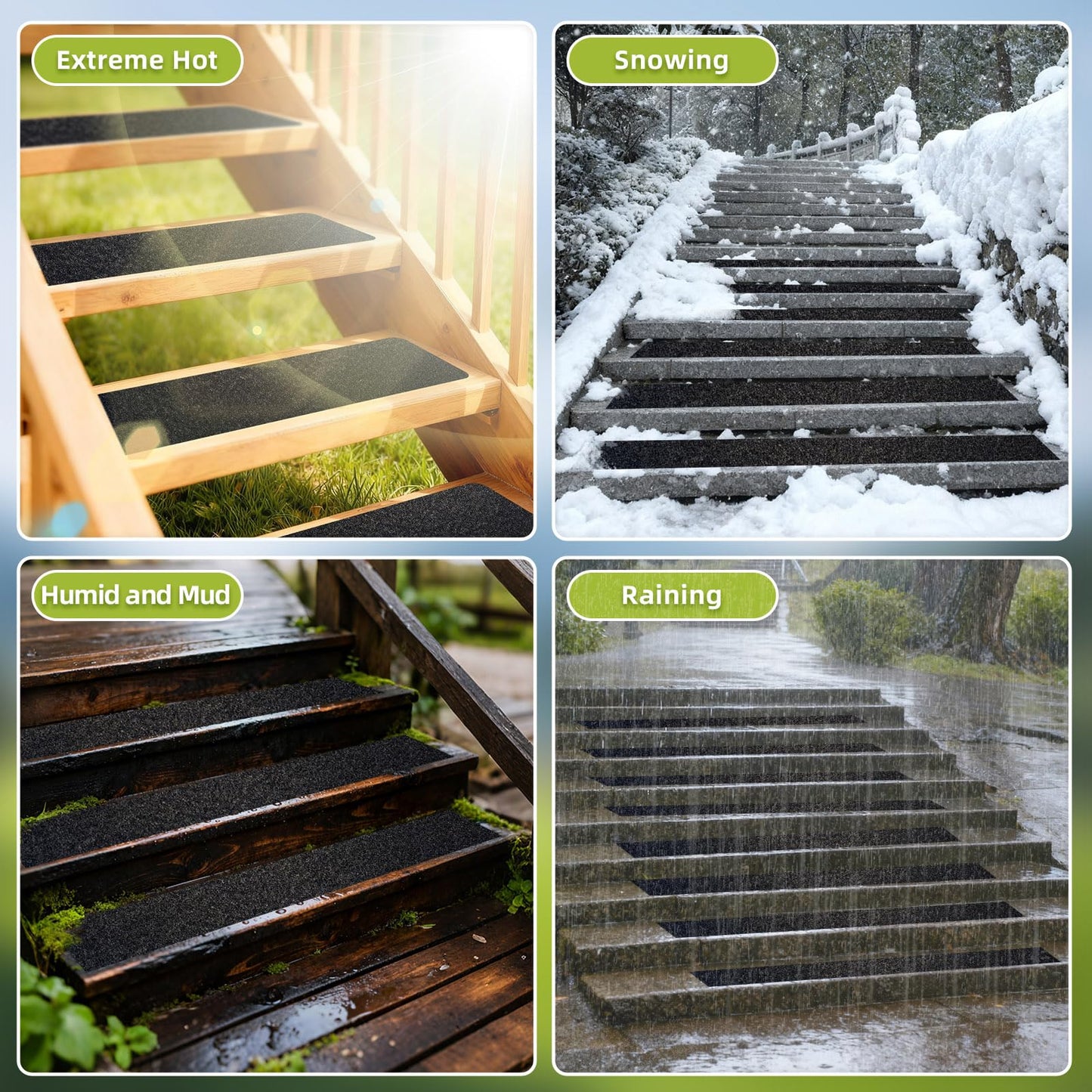 12 Pack Stair Treads Non-Slip Outdoor Tape 6”x30” - Black Anti-Slip Safety Adhesive Strips for Steps, Staircase