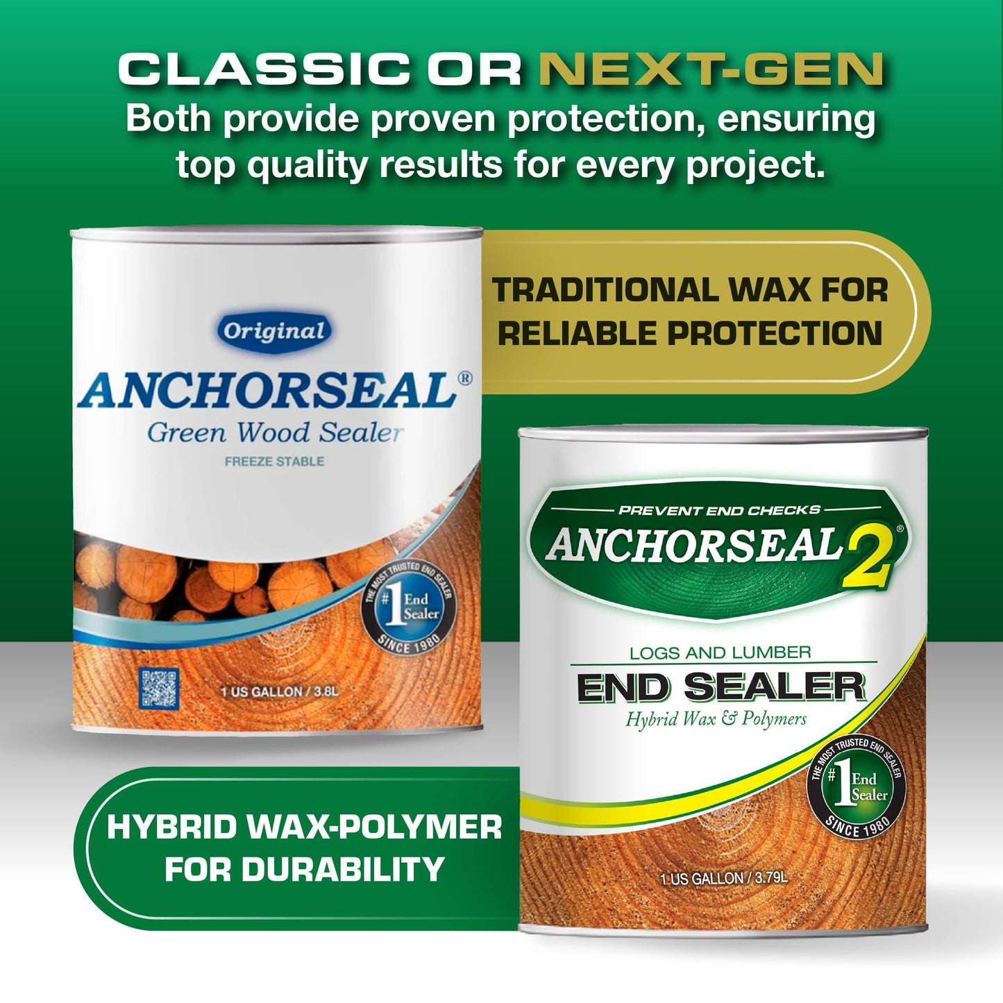 ANCHORSEAL 2 Hybrid Log & Lumber end grain sealer (1 Gallon) - Water-based wax & polymer prevents up to 90% of end checking (drying splits) on cut ends. Green wood sealer for turning blanks & bowls. … (1 Gallon)