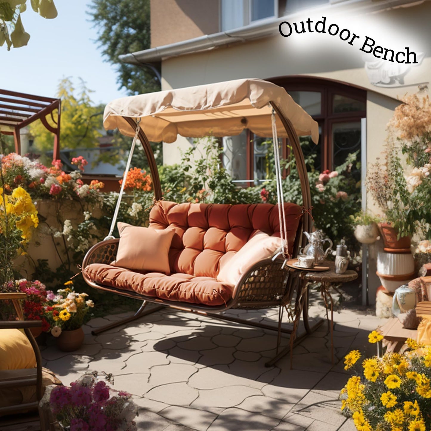 Matalde Outdoor Cushions for Patio Furniture, Patio Furniture Cushions with backrest and Straps, Dark Brown, 60x40 inches, 4" Thick,Porch Swing Cushions for Lawn, Backyard and Garden