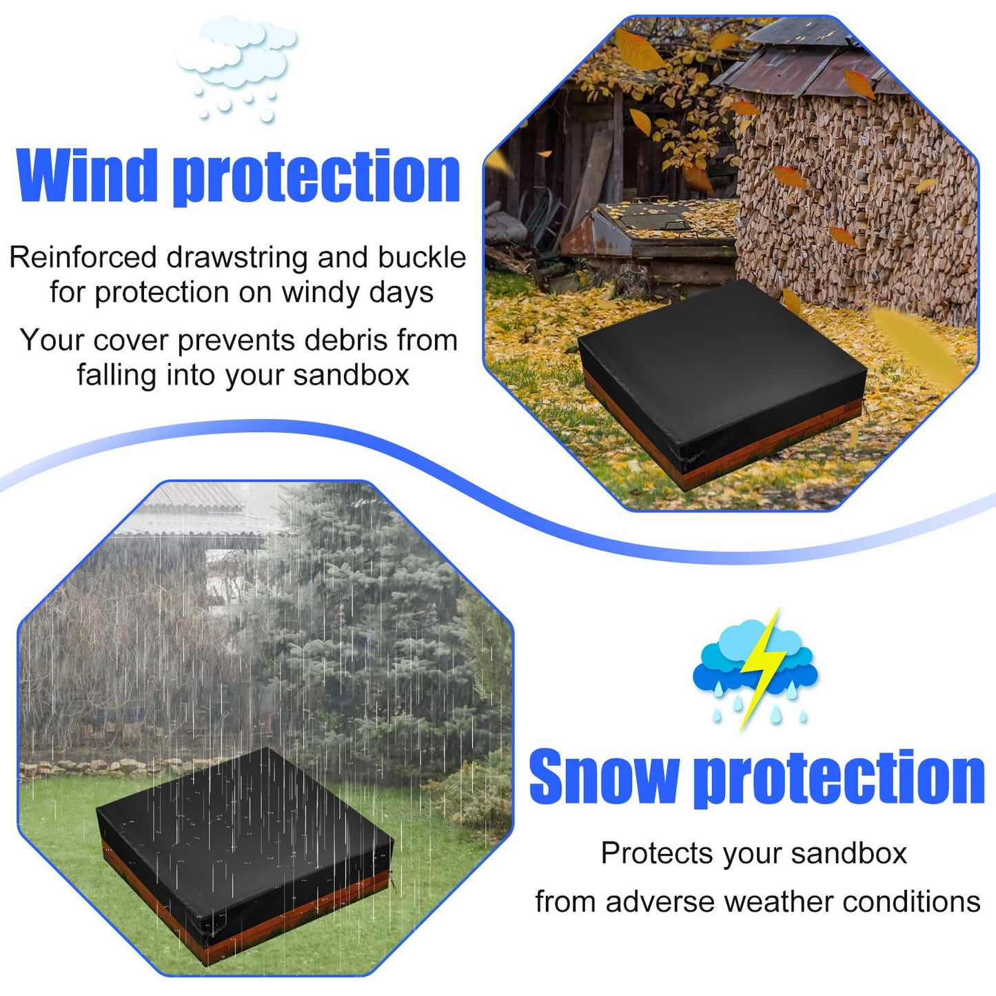 Square Sandbox Cover, 80x80x8in Oxford Practical Waterproof Sandbox Lid Outdoor Protection Cover Suitable for Protecting Toys Sandpits Small Swimming Pools Furniture (Black)