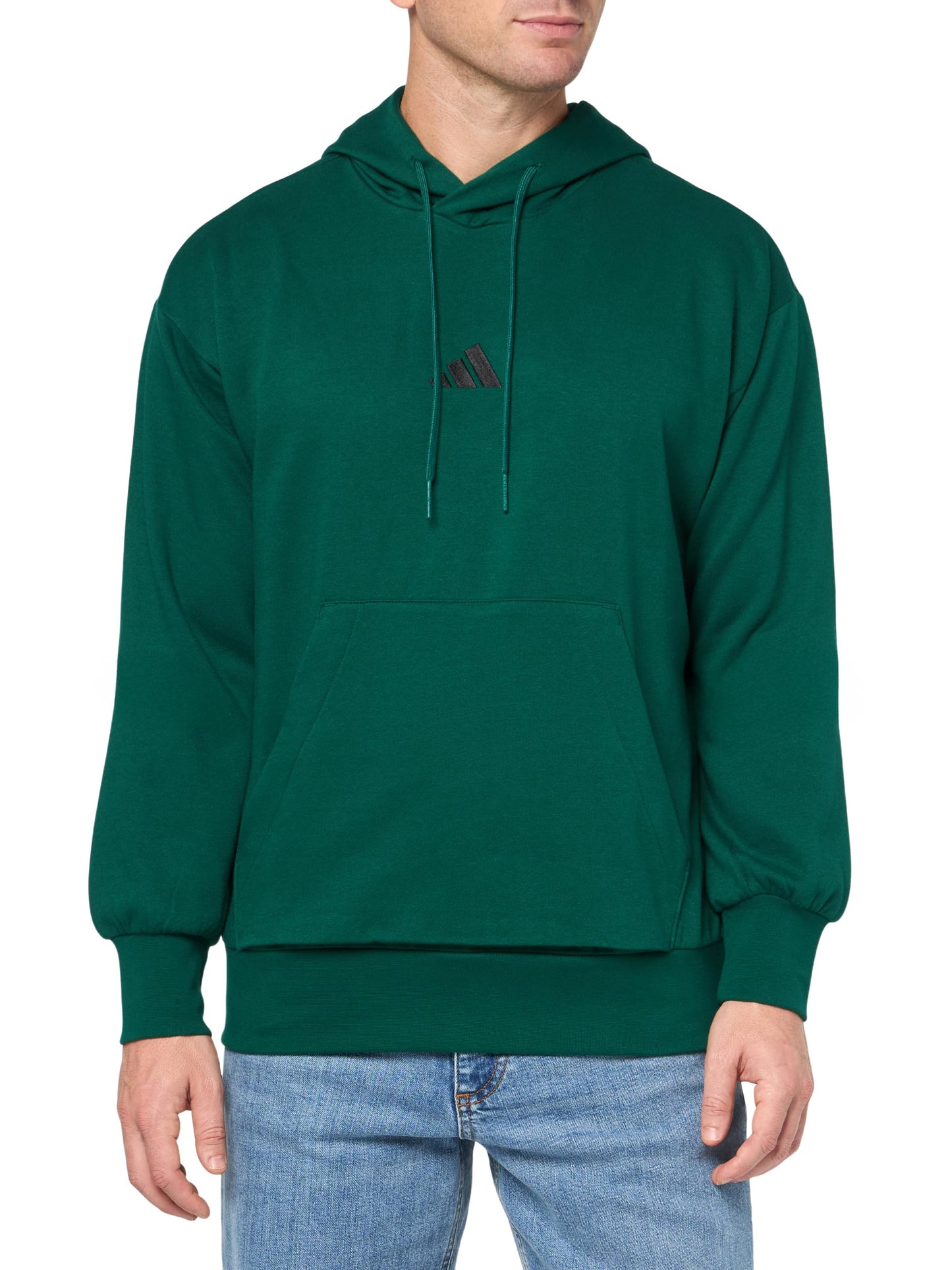 adidas Men's Essentials Feel Cozy Fleece Hoodie, Collegiate Green/Black, Medium