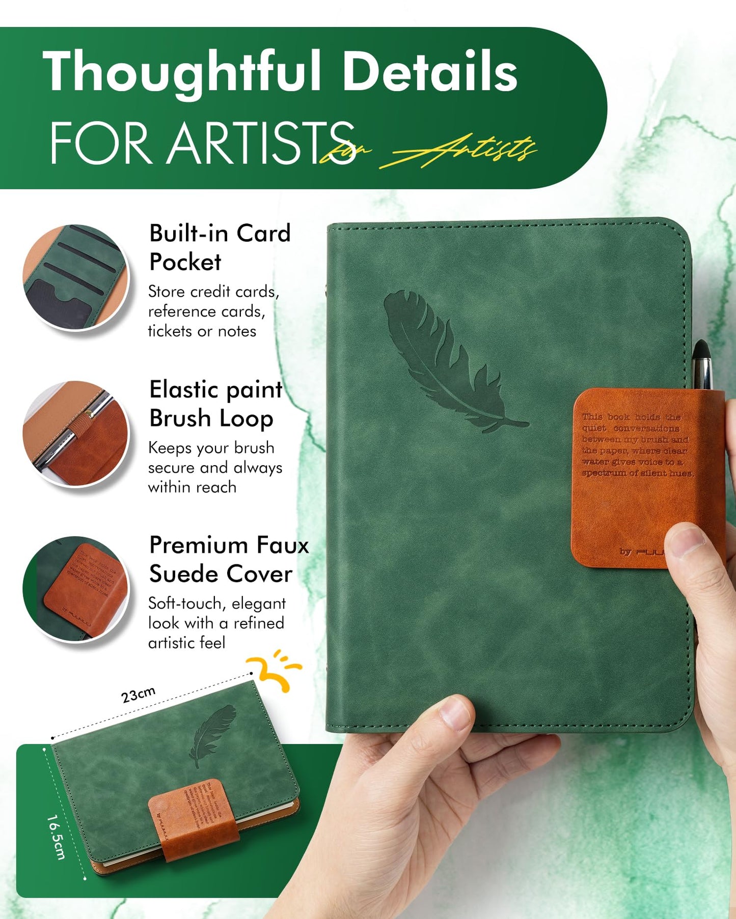 Fuumuui Watercolour Journal 6.5"x9.1", 100% Cotton Watercolour Paper Pad 140LB/300GSM, Cold Pressed 20 Sheets Travel Watercolor Sketchbook with Travel Brush for Art Painting, Drawing, Mixed Media