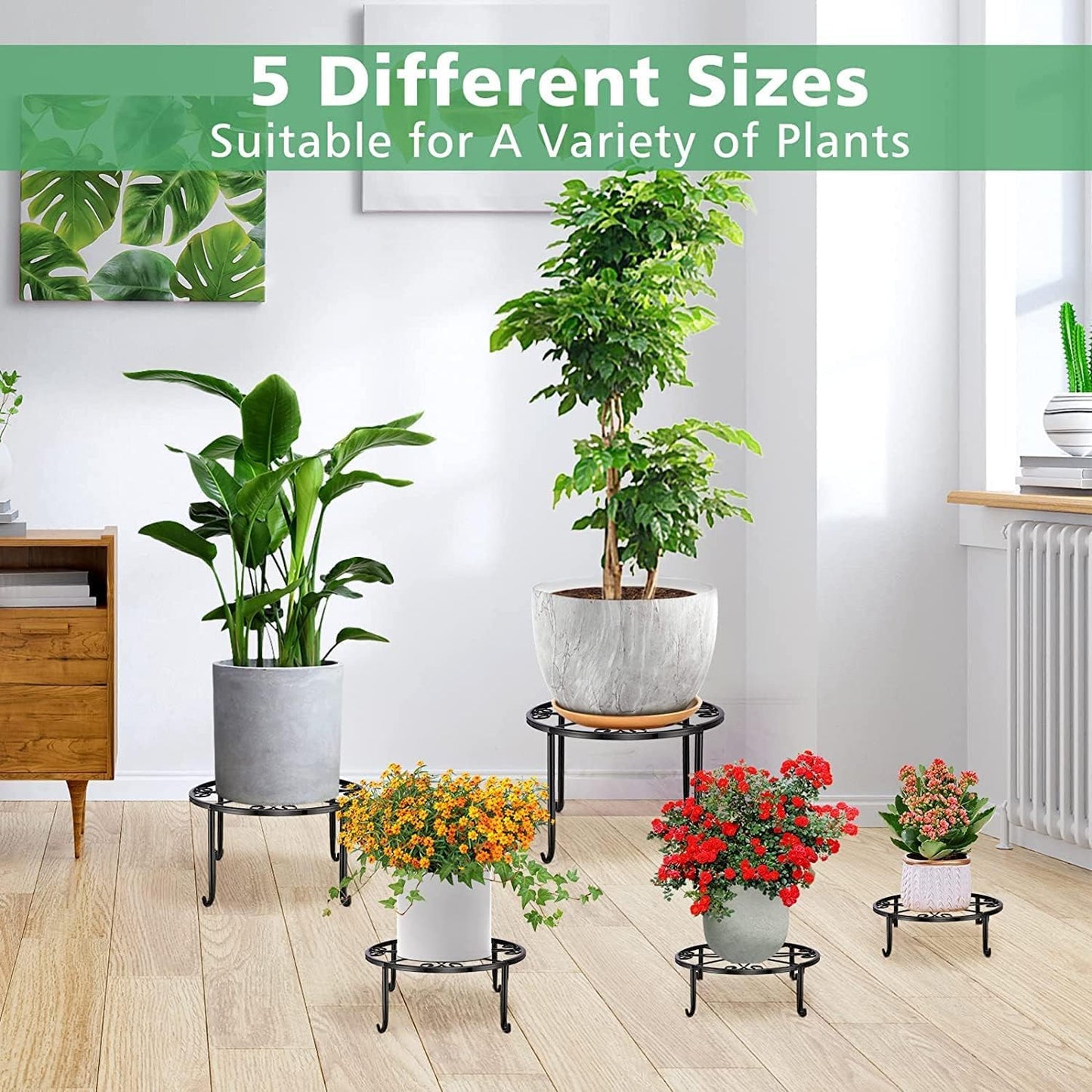 5 Pack Metal Plant Stand for Outdoor Indoor Plants, Heavy Duty Flower Pot Stands for Multiple Plant shelf, Rustproof Iron Round Flower Stands for Planter, Potted Plant Holder for Garden Home (Black)