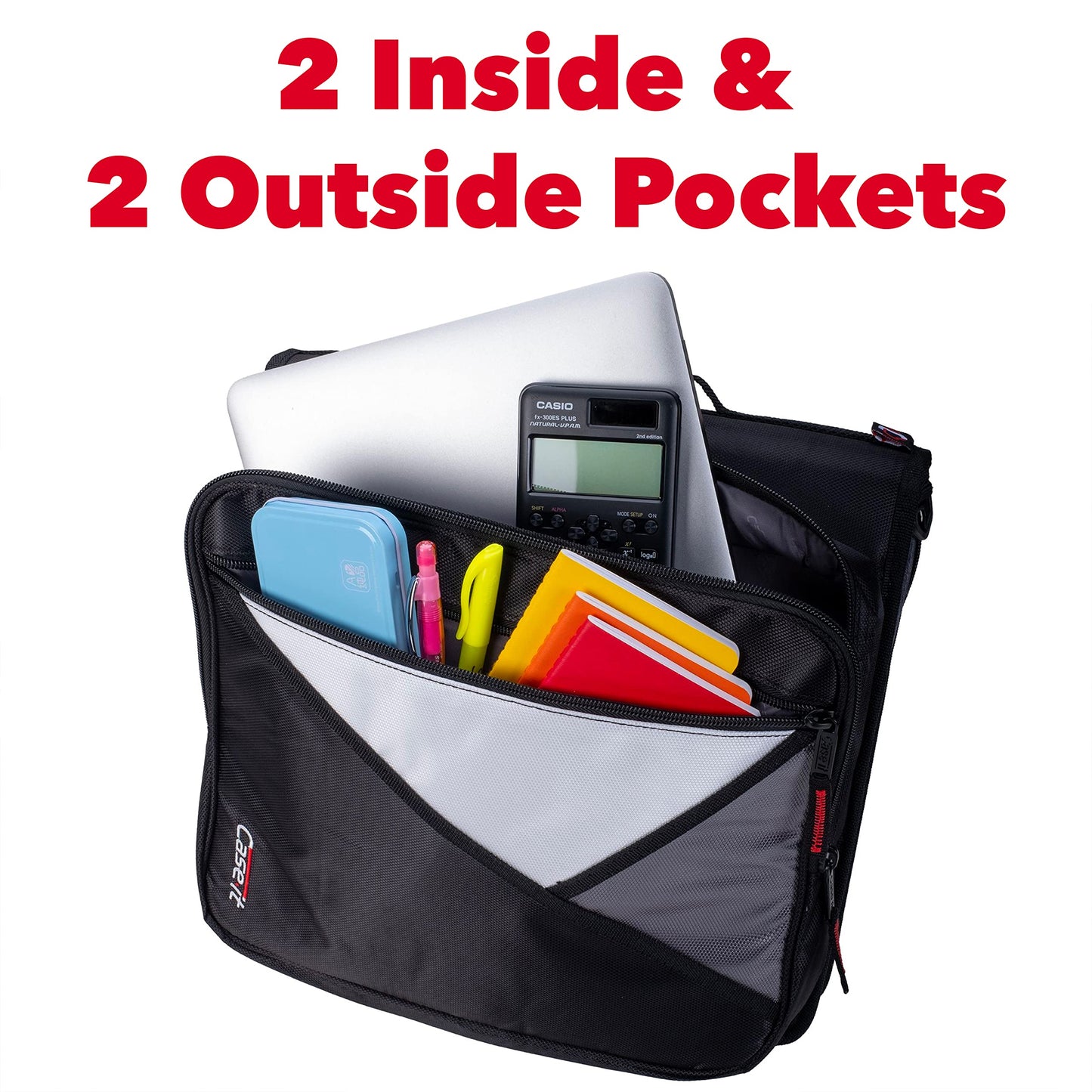 Case-it Universal Zipper Binder | 2-Inch O-Rings, 13-Inch Laptop/Tablet Padded Pocket, 400 Sheet Capacity, Multiple Storage Pockets & Shoulder Strap | School & Office Organizer | LT-007 Mint Blue