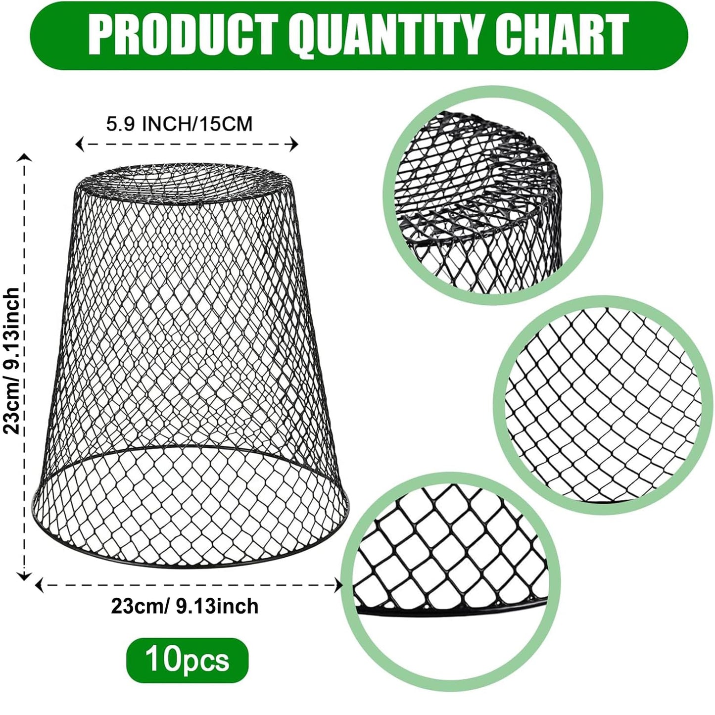 Chicken Wire Cloche Plant Covers - Garden Plant Cloche Metal Heavy Duty Plant Protectors from Animals for Keeping Bunnies Chicken Squirrels Birds Other Out (10, Black)