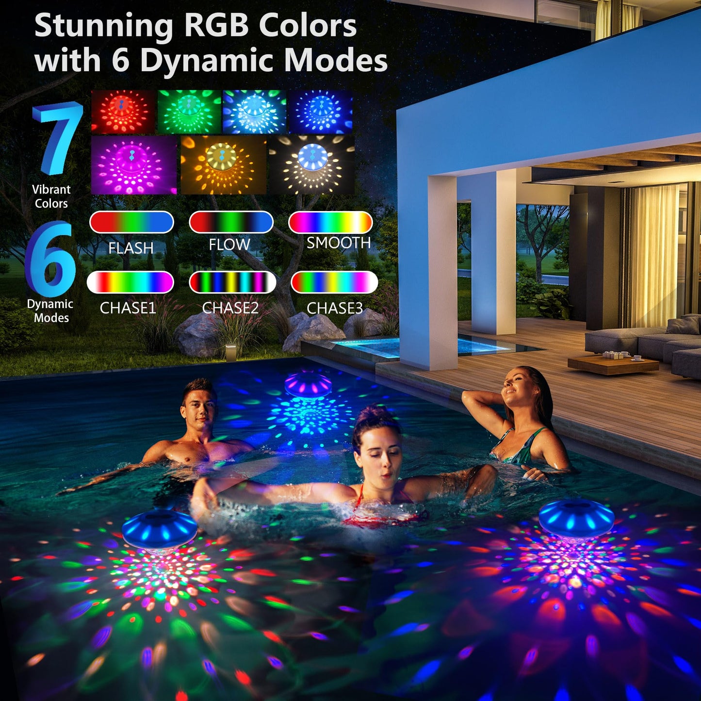 Rechargeable Floating Pool Lights (1 Pack) - Pool Lights with Vibrant RGB Colors, IP68 Waterproof Floating Lights, Upper and Lower Color Changing Led Lights for Pools, Hot Tubs and Garden