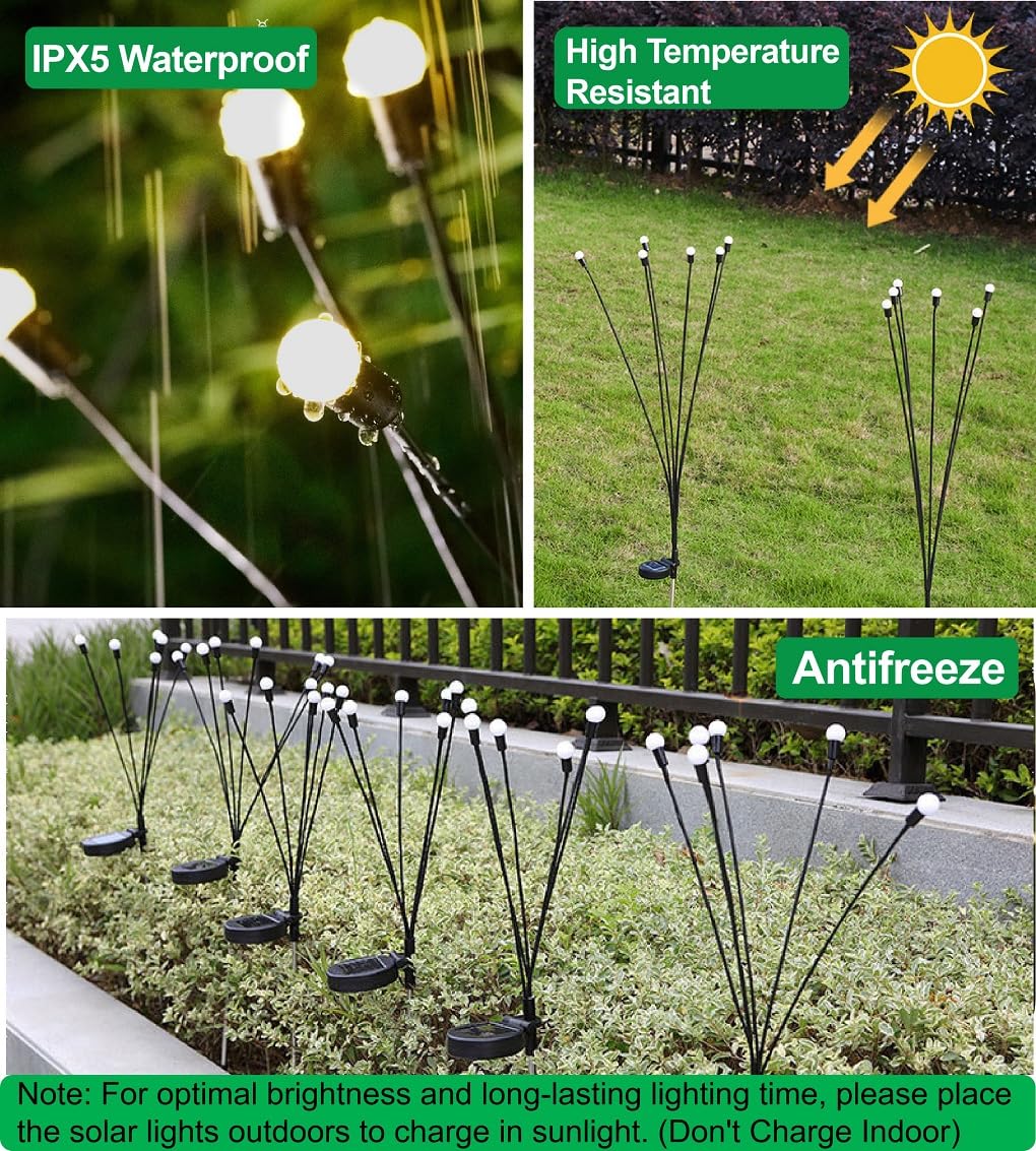 SIOTMERA 8 Count Solar Lights Outdoor Waterproof IPX5, Solar Garden Lights, Wind Swaying Firefly Lights, Solar Christmas Lights, for Yard Lawn Pathway Decoration Lighting,6LED WarmYellow