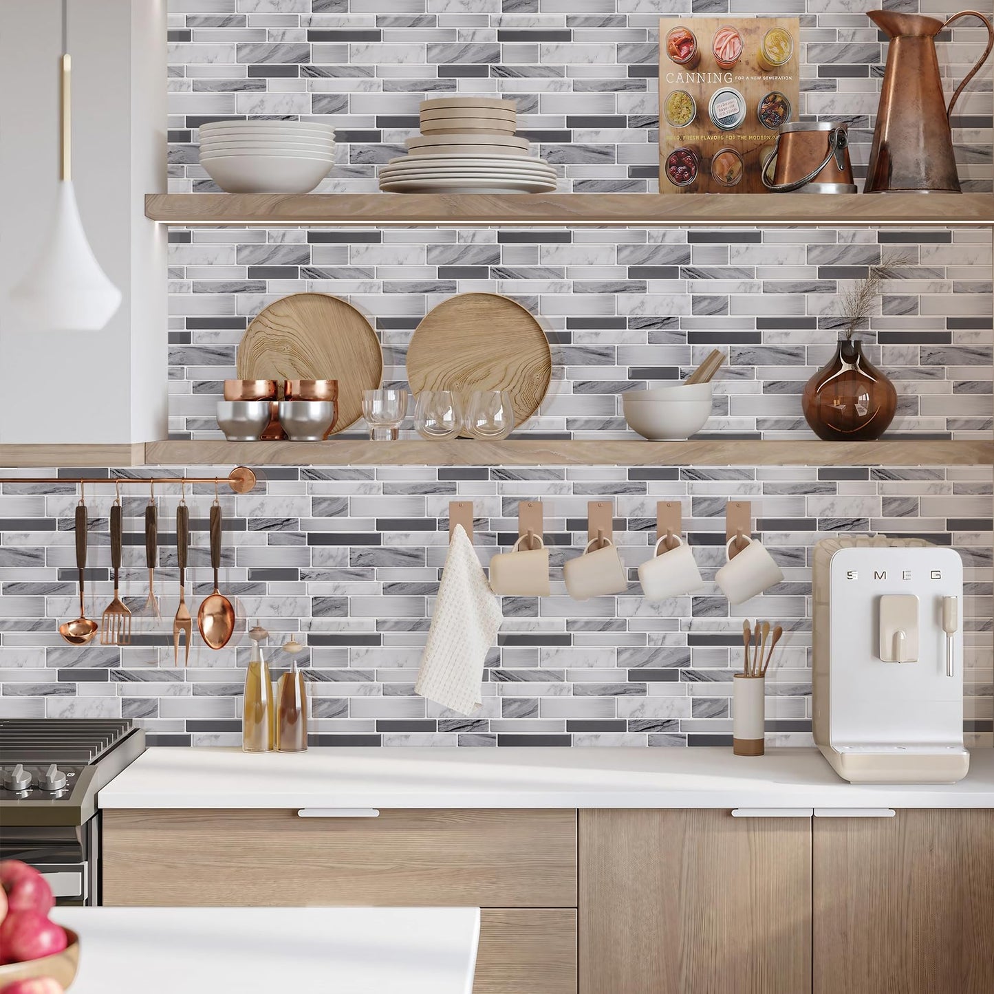 Vamos Tile 10-Sheet Peel and Stick Tile Backsplash,12"x12" Premium Kitchen Backsplash Peel and Stick Tile (Grey)