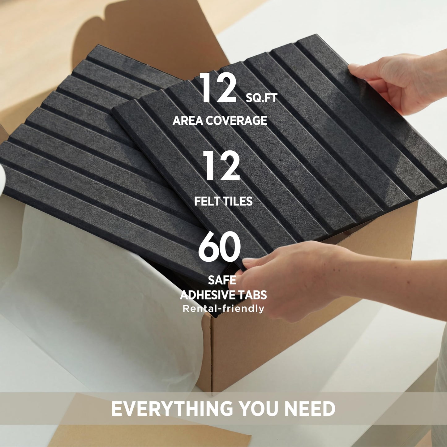 VIVELDA Large Cork Boards for Walls Black Felt Board Alternative - Slat Wall Paneling, Felt Bulletin Board Tiles for Office Decor, Push pin Board Office Wall Organizer -12-Pack (Black)