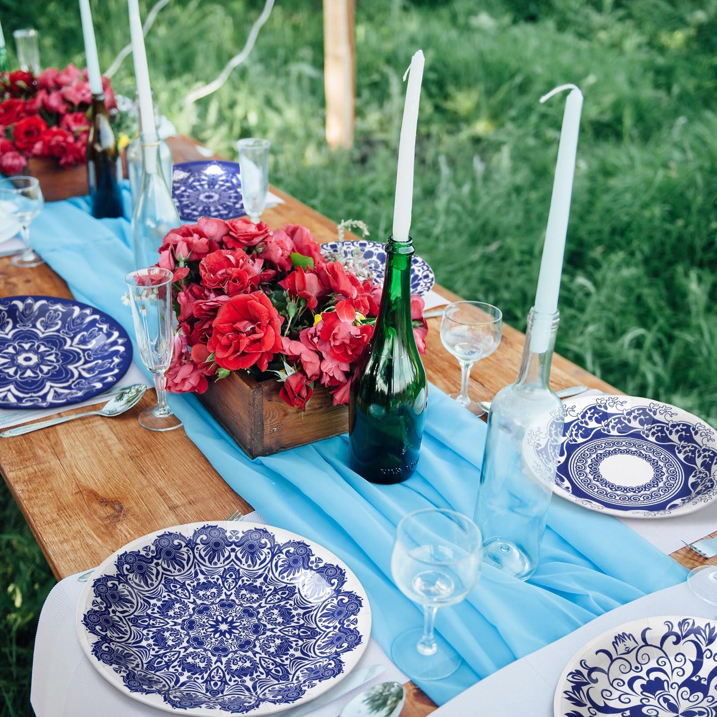 Nitial 120 Pcs Blue and White Flower Paper Plates 9 Inch Chinoiserie Disposable Serve 30 Guests Blue Flower Paper Disposable Dinnerware for Bridal Baby Shower Wedding Tea Party Decor(Round)