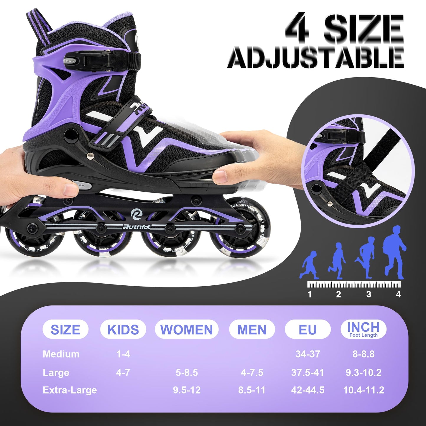 Ruthfot Adjustable Inline Skates for Boys and Girls, Light Up Skates for Ages 6-12 Kids Outdoor Illuminating Patines for Women and Men