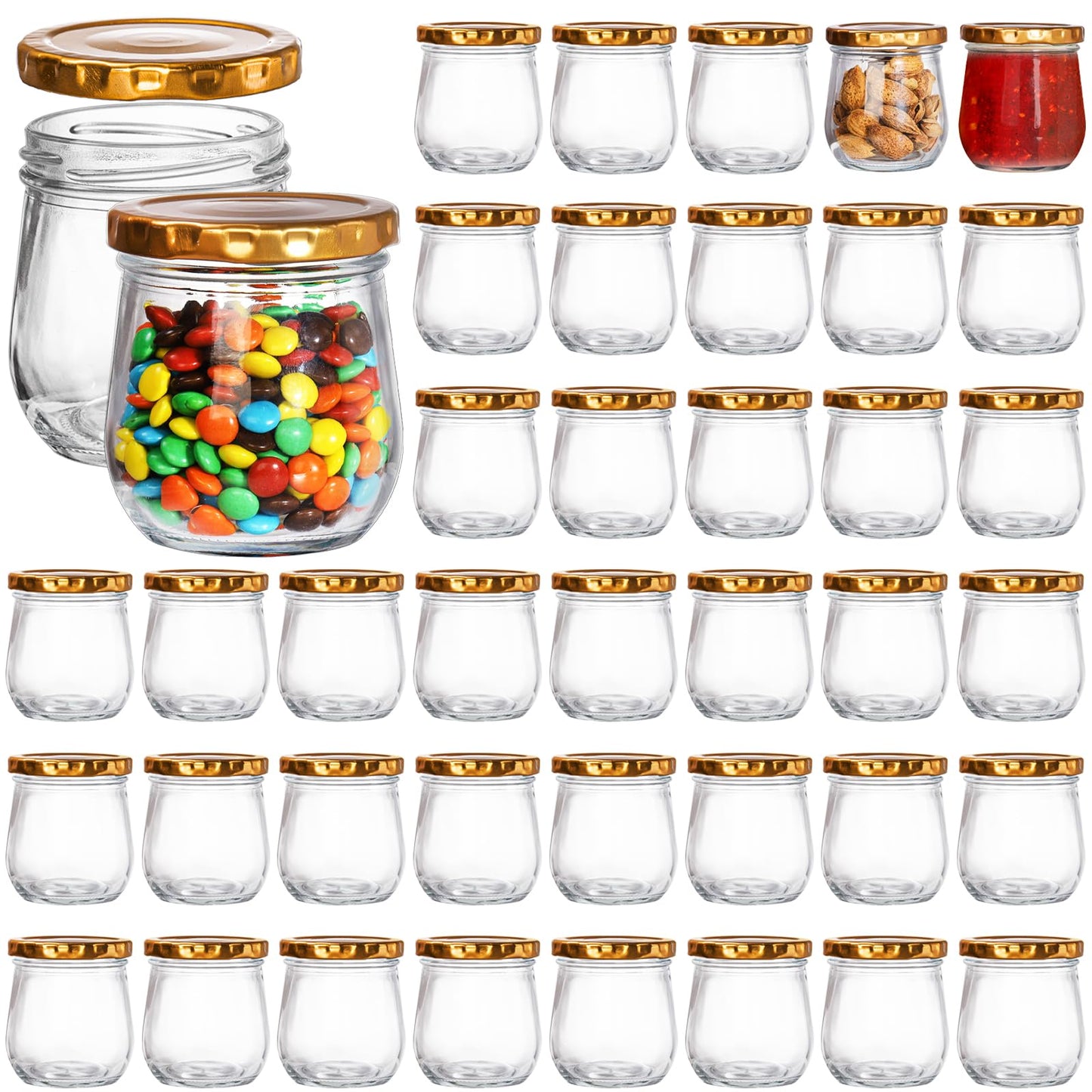 WRINGKIT 40 Pack Glass Mason Jars, 6 Oz Small Jam Canning Jars with Airtight Lids, Clear Mason Spice Jars for Pudding, Jelly, Honey, Sauces, Yogurt