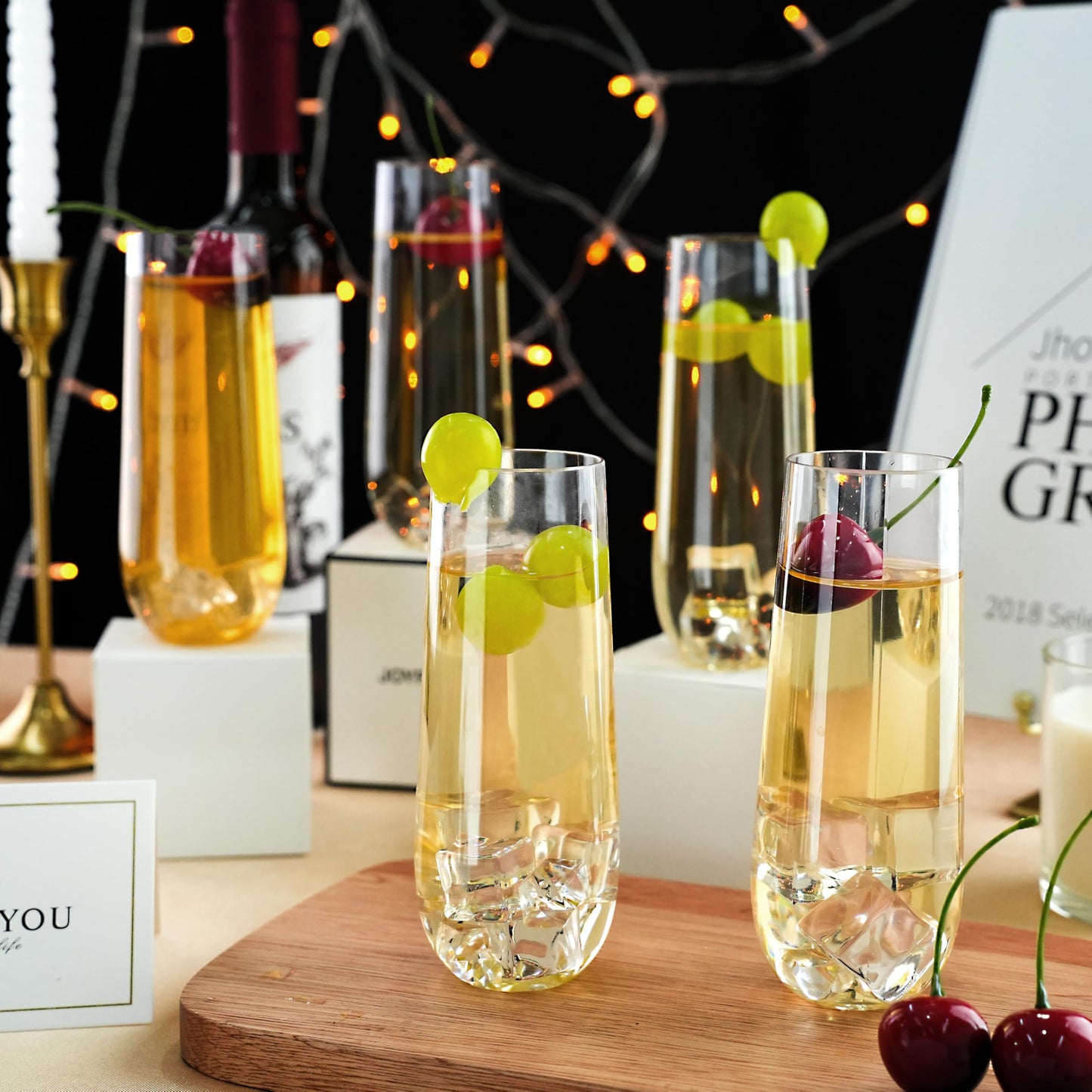 Goodluck 24 Pack 9 oz Stemless Plastic Champagne Flutes, Clear Disposable Champagne Toasting Glasses, Shatterproof and BPA-Free Drinkware for Party & Graduation & Wedding