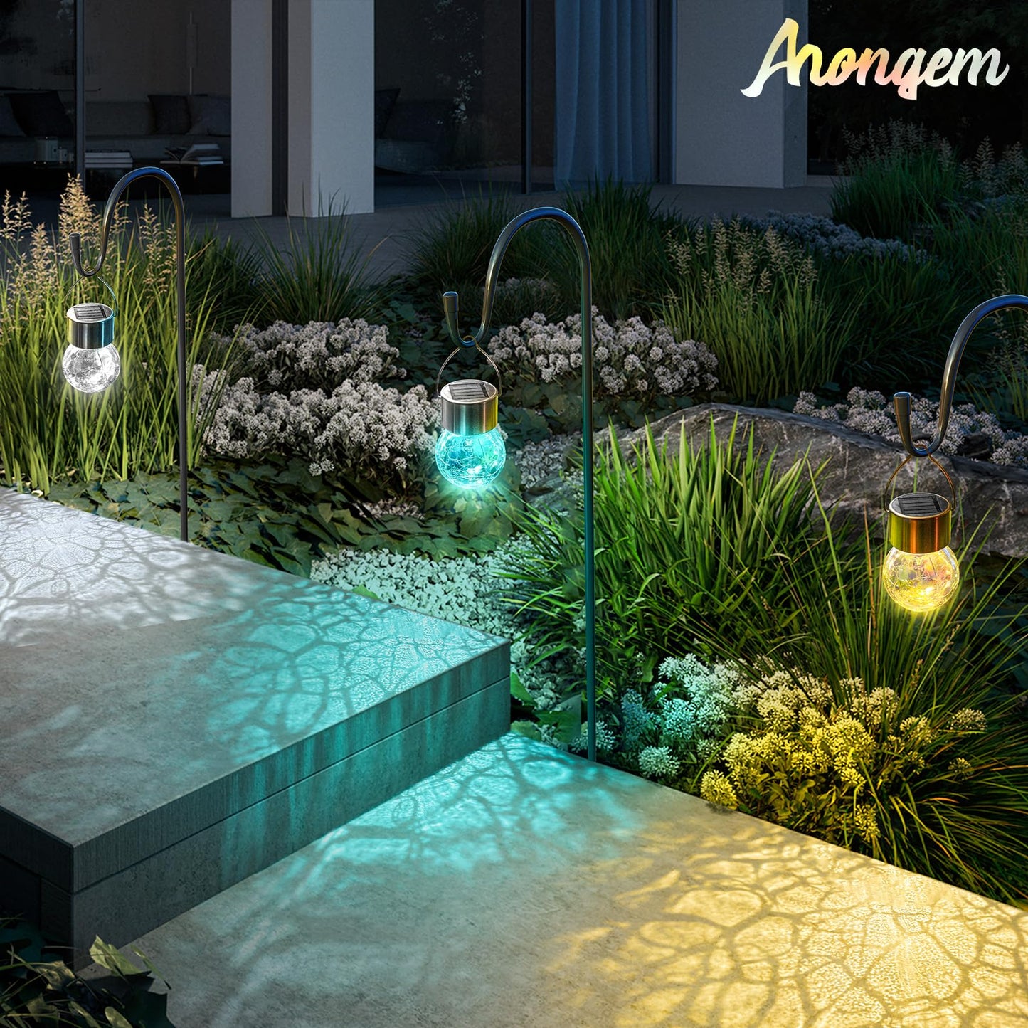 Ahongem Solar Hanging Lights Outdoor: 12 Cracked Glass Ball Lanterns with Clip - Waterproof LED White Lighting for Tree Fence Garden Art Decor - Gardening DIY Gift for Homeowner Over 30