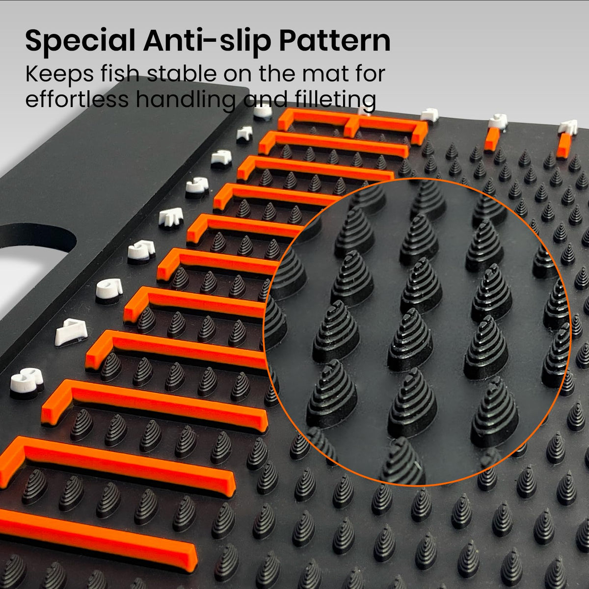 Pristis Anti-Slip Fish Fillet Mat with Measuring Scale, Large Rollable Cleaning Board with Texture & Ruler for Filleting Scaling, 28'' x 16'' Nonslip Heavy Duty Cutting Mat Tool Kit for Boat