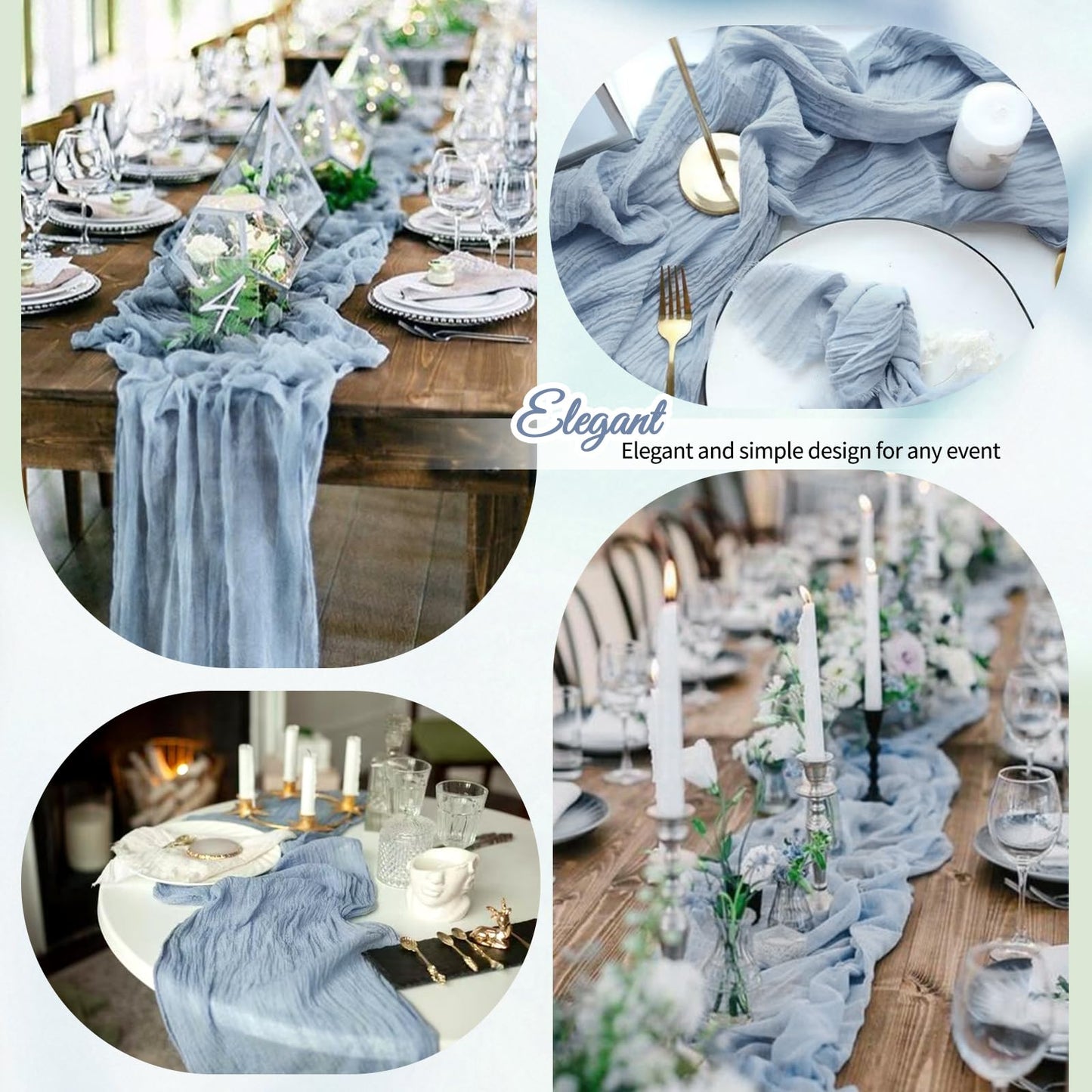 12Pack Dusty Blue Cheesecloth Table Runner 10Ft, Gauze Table Runners 21.5 x 120 inch,Semi Sheer Cheese Cloth Fabric Runner Bulk for Wedding,Party,Baby Shower,Bridal Shower