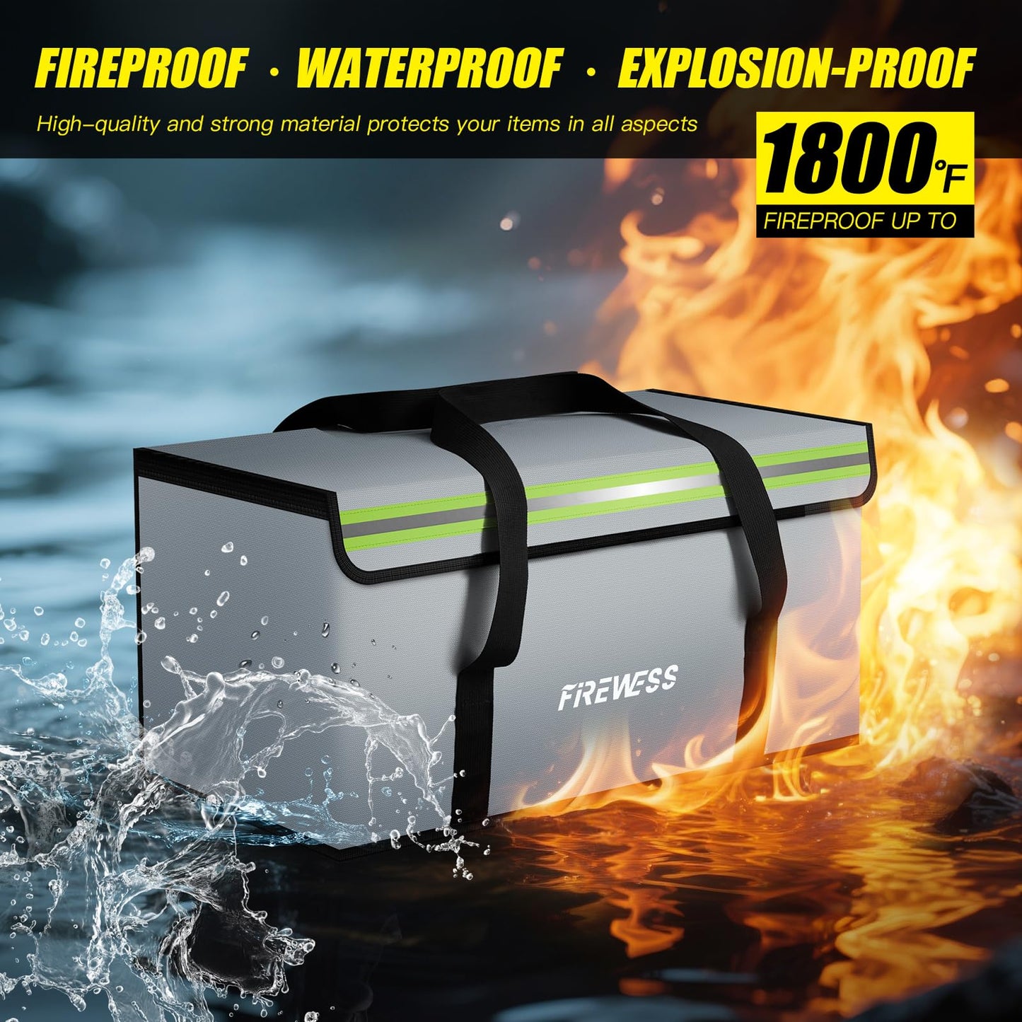 Large Fireproof Safe Bag, 24x12x12 Fireproof Document Bag, Large Capacity Waterproof Storage Bag with Reflective Strips, Firesafe Box for File,Cash,Passport,Keys