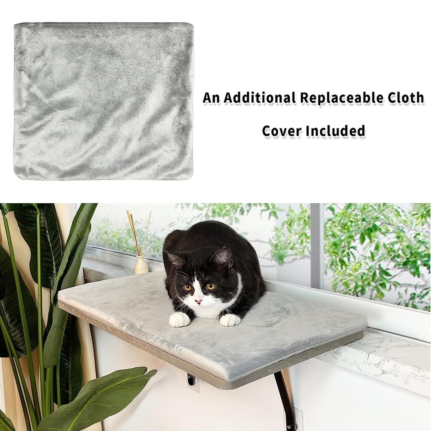 Cat Window Bed, 23" Large Size for 2-3 Cats with 2 Replacement Cover Cat Window Perches Rack, Sunbath Freedom Hammock Seat Narrow Windowsill Extends Cat Rest Space